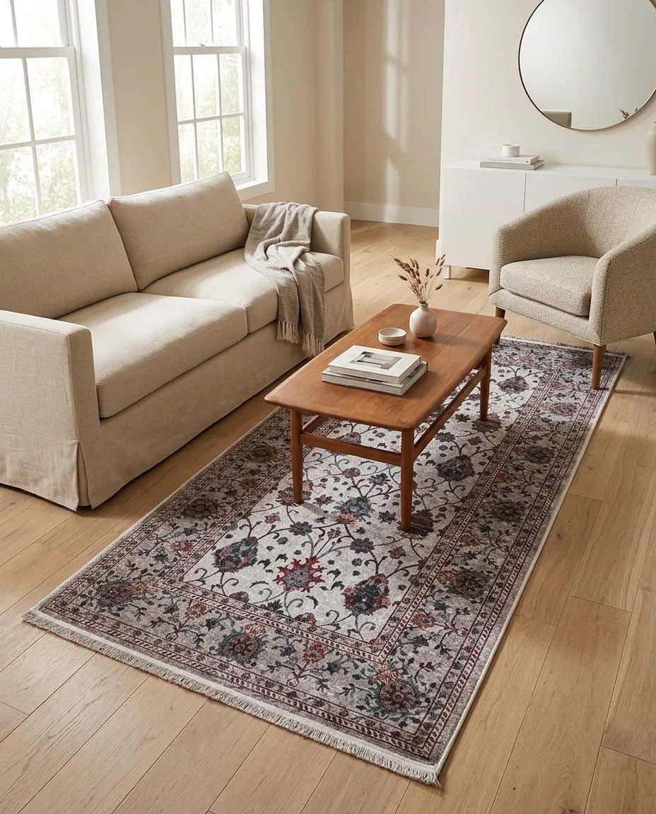 Angel Home Dijital Baskılı Deri Taban Kaymaz Halı - Makinede Yıkanabilir Hafif Modern Kilim Mira Serisi -14