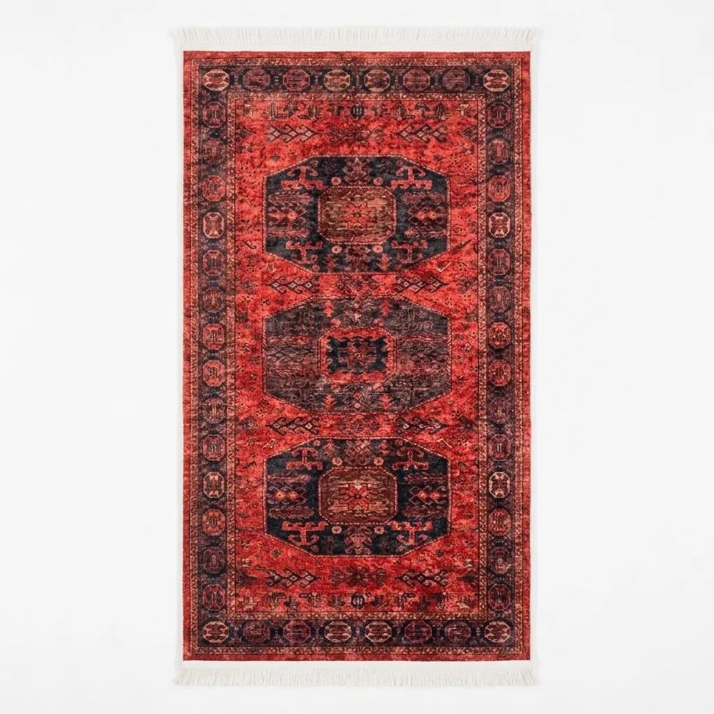 Angel Home Dijital Baskılı Deri Taban Kaymaz Halı - Makinede Yıkanabilir Hafif Modern Kilim Mira Serisi -9