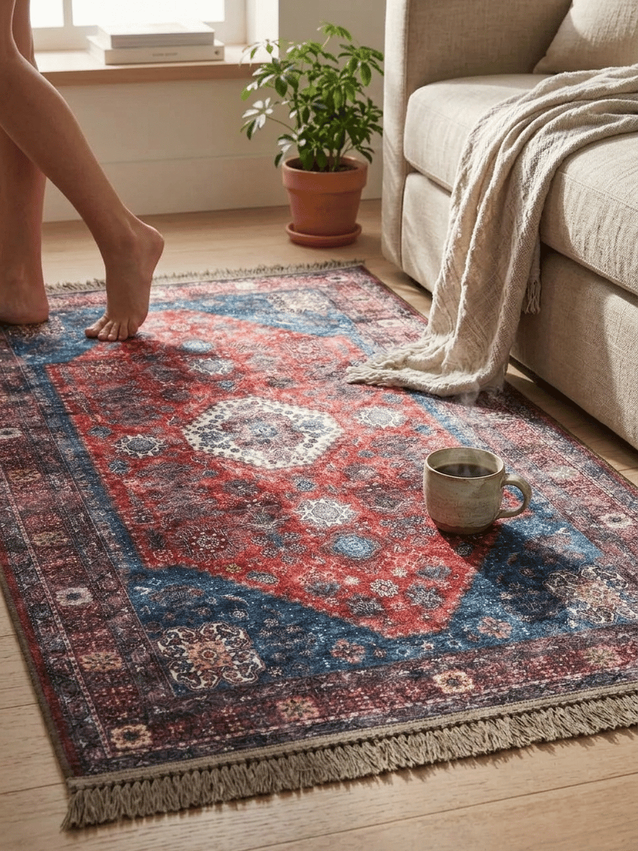 Angel Home Dijital Baskılı Deri Taban Kaymaz Halı - Makinede Yıkanabilir Hafif Modern Kilim Mira Serisi -2