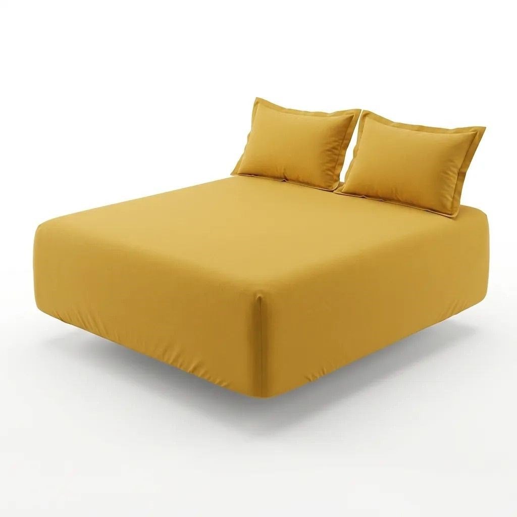 Premium %100 Pamuk Lastikli Çarşaf Takımı 180x200 + 30 cm Yatak Yüksekliği (3 Parça) - Hardal
