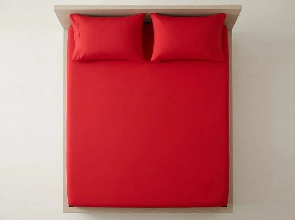 Premium %100 Pamuk Lastikli Çarşaf Takımı 180x200 + 30 cm Yatak Yüksekliği (3 Parça) - Kırmızı