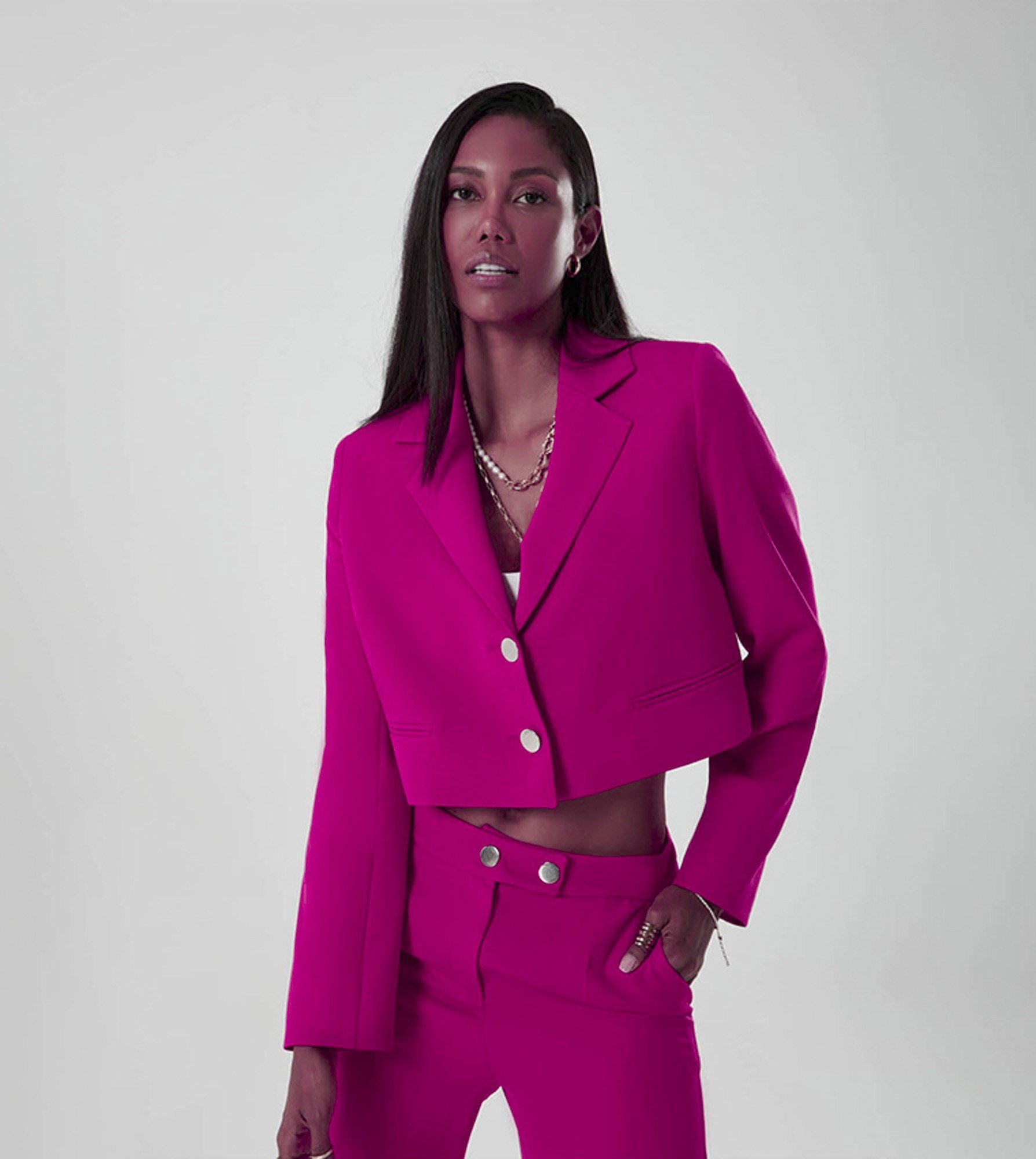Mizalle Kısa Kesim Düğmeli Blazer Kadın Ceket Fuşya