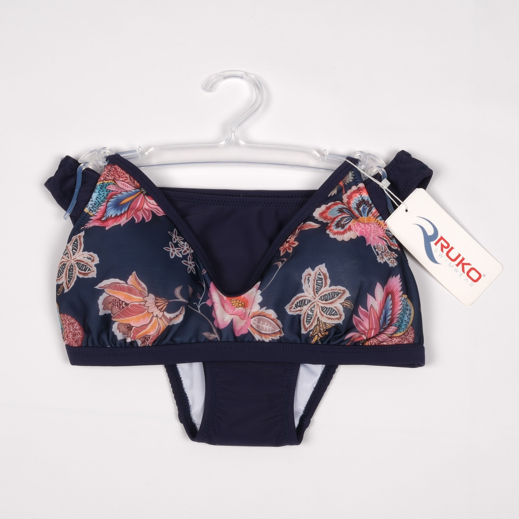 Ruko Çiçek Desenli Bikini Takımı Lacivert