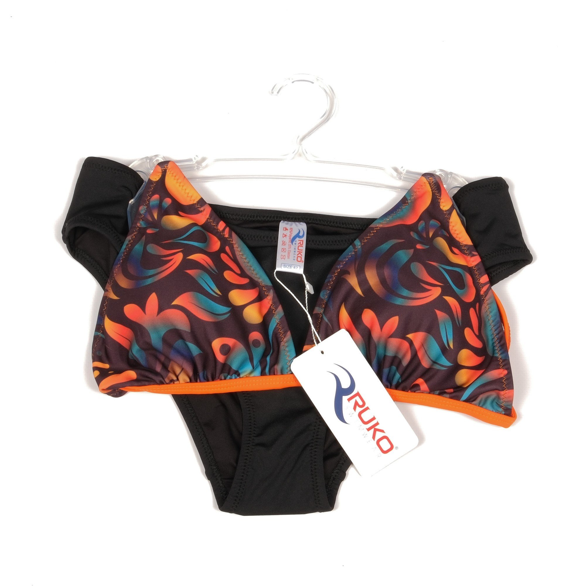 Ruko Soyut Desenli Bikini Takımı Siyah-Turuncu