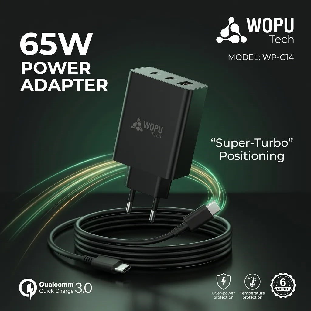 WOPU Tech WP-C14 65W Süper Hızlı Şarj Adaptörü Kablolu Se