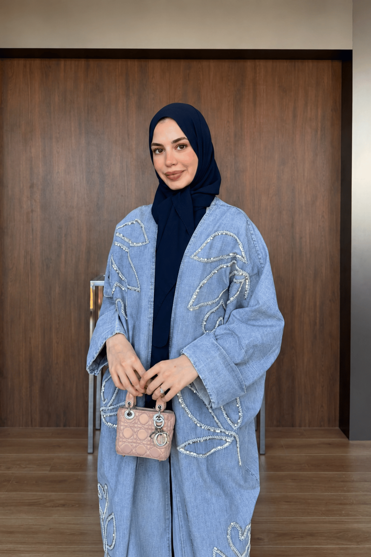 Elya İşlemeli Yarasa Kol Kot Takım  - Açık Mavi