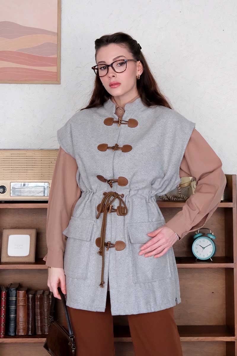 Açık Gri Kaşe Vintage Yelek
