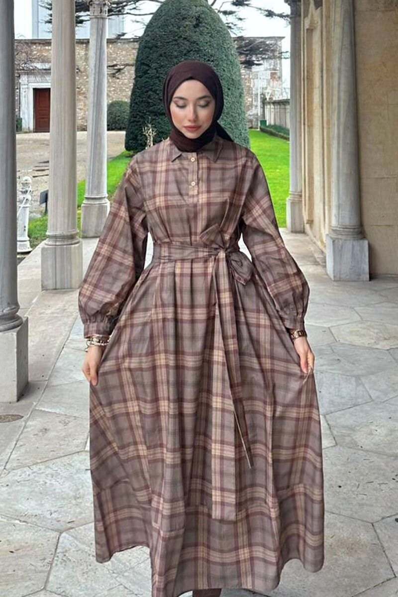 Vizon Ekoseli Vintage Elbise