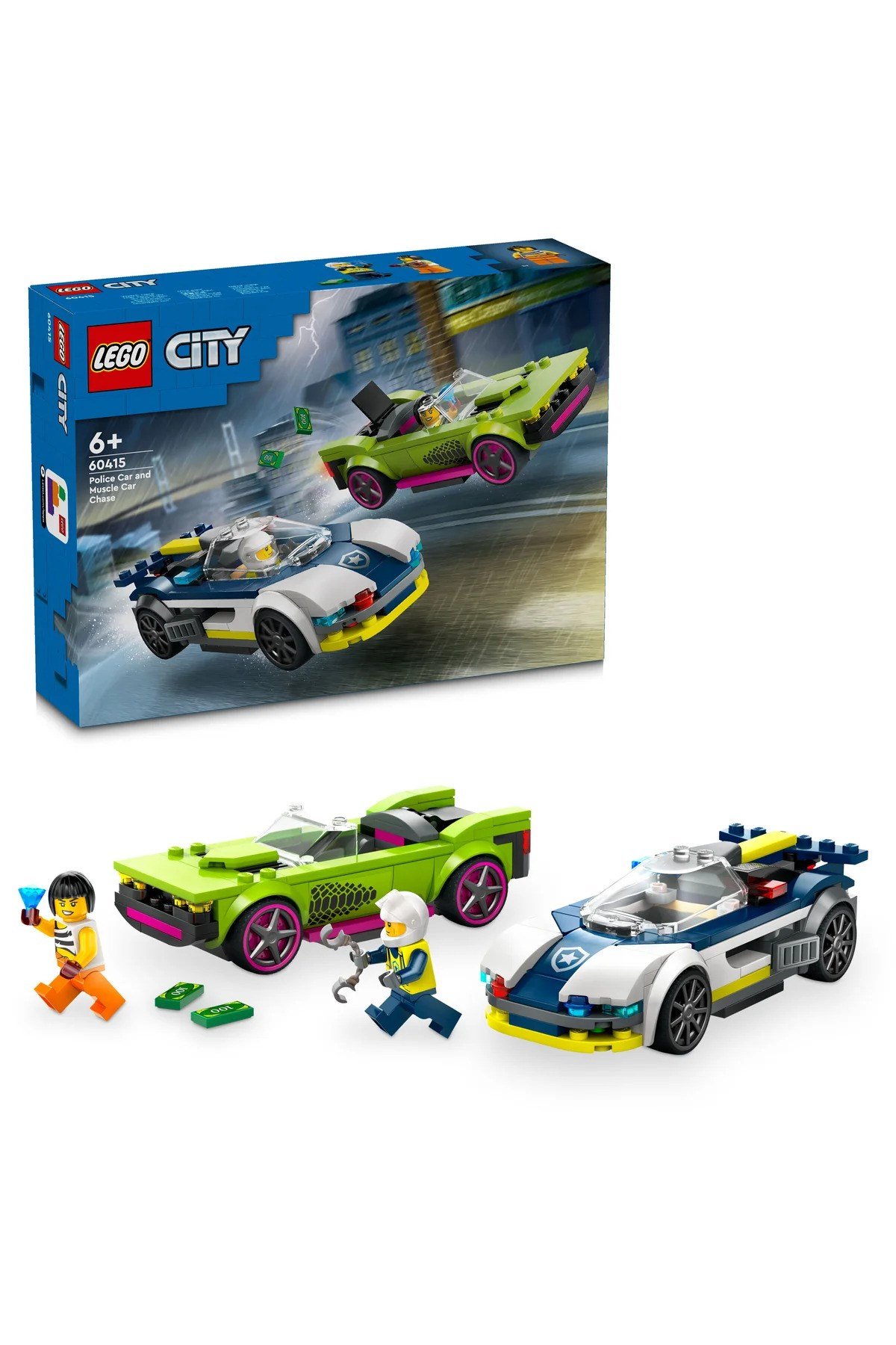 ® City Polis Arabası ve Spor Araba Takibi 60415- 6+ Çocuklar için Yaratıcı Oyuncak Yapım Seti (213P)