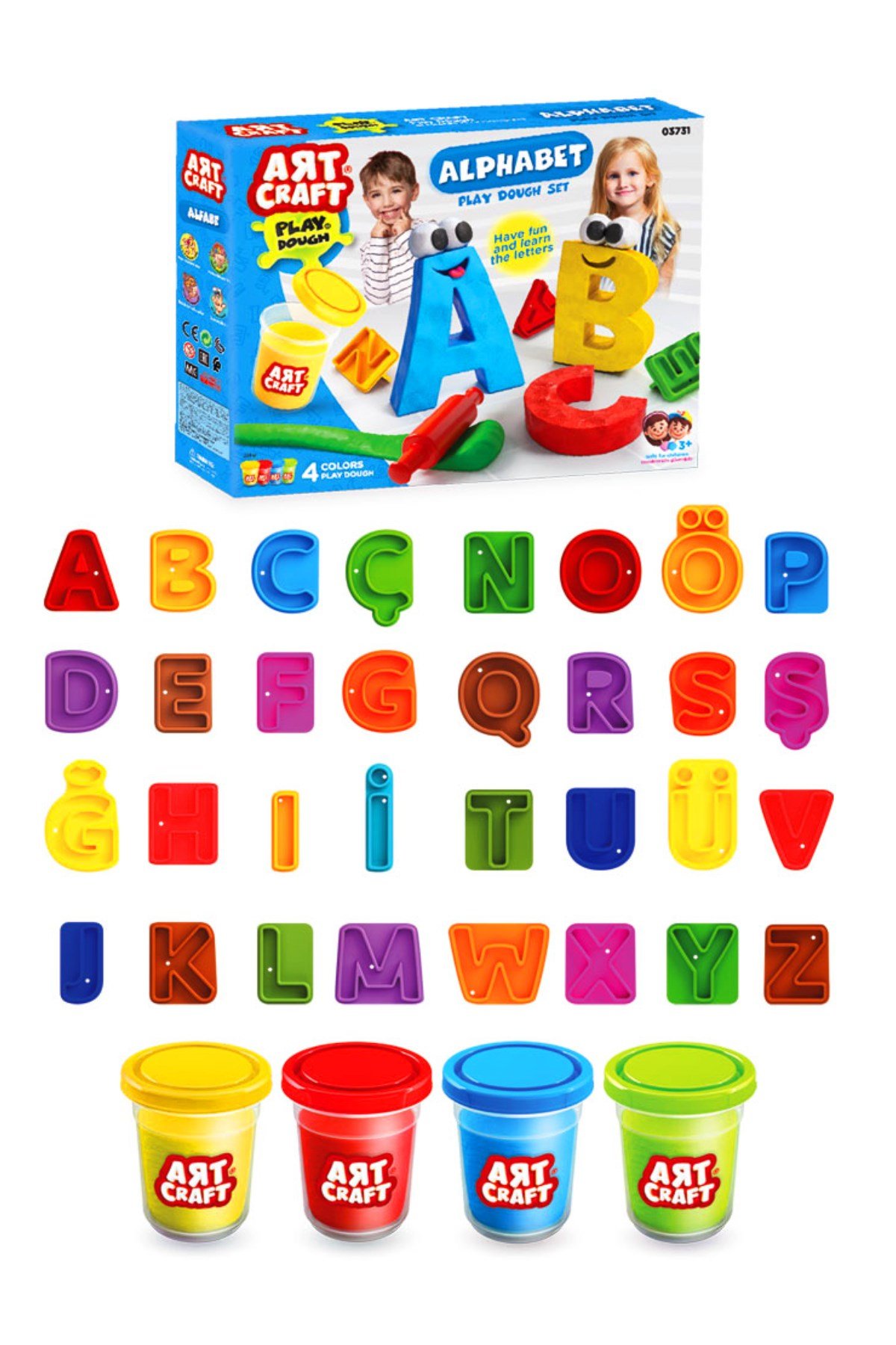 Alfabe Ve Harfler Oyun Hamuru Ve Hamur Kalıbı Seti 224 gr -dede