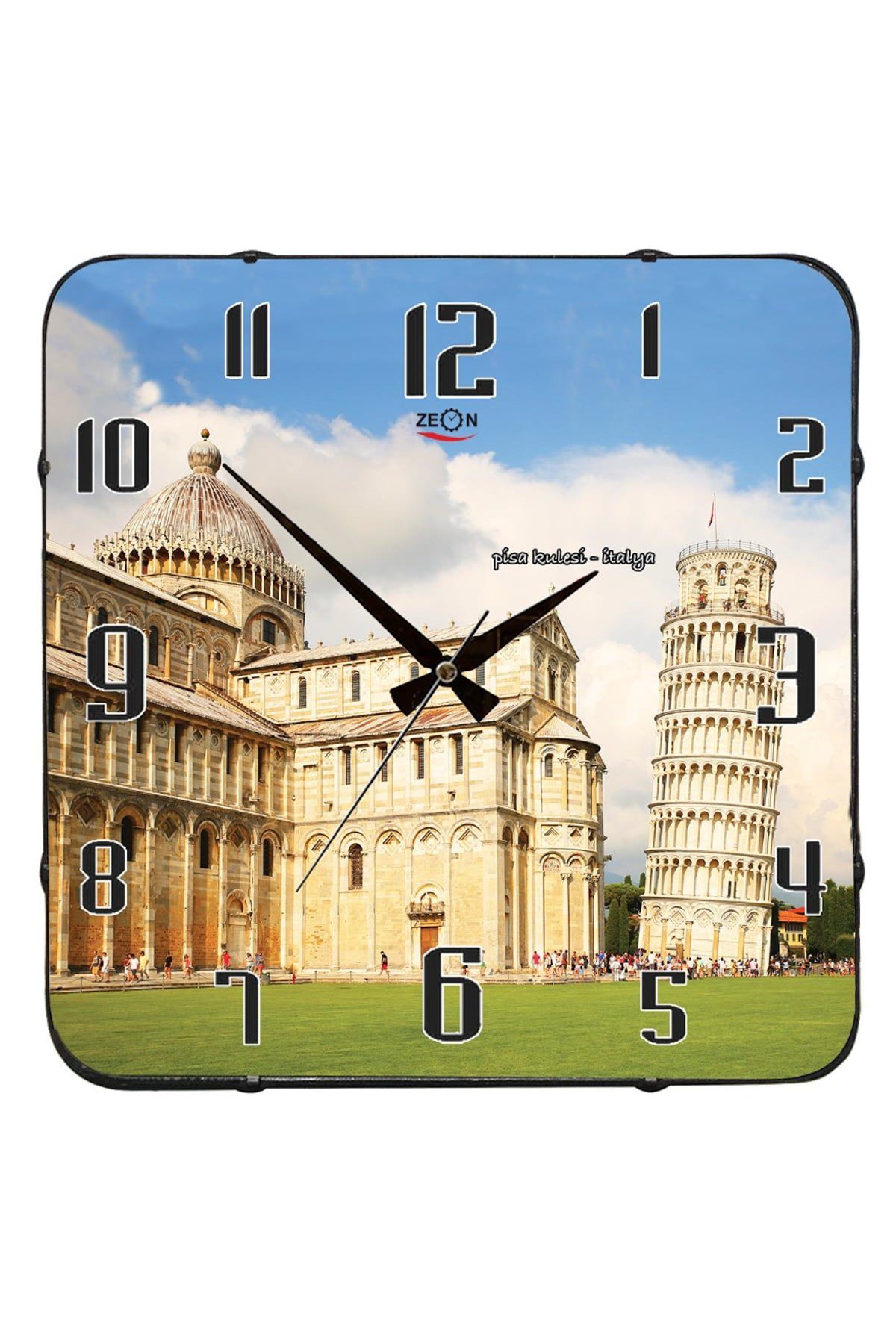 Pisa Kulesi Dekoratif Bombe Camlı Duvar Saati 35X35 Cm