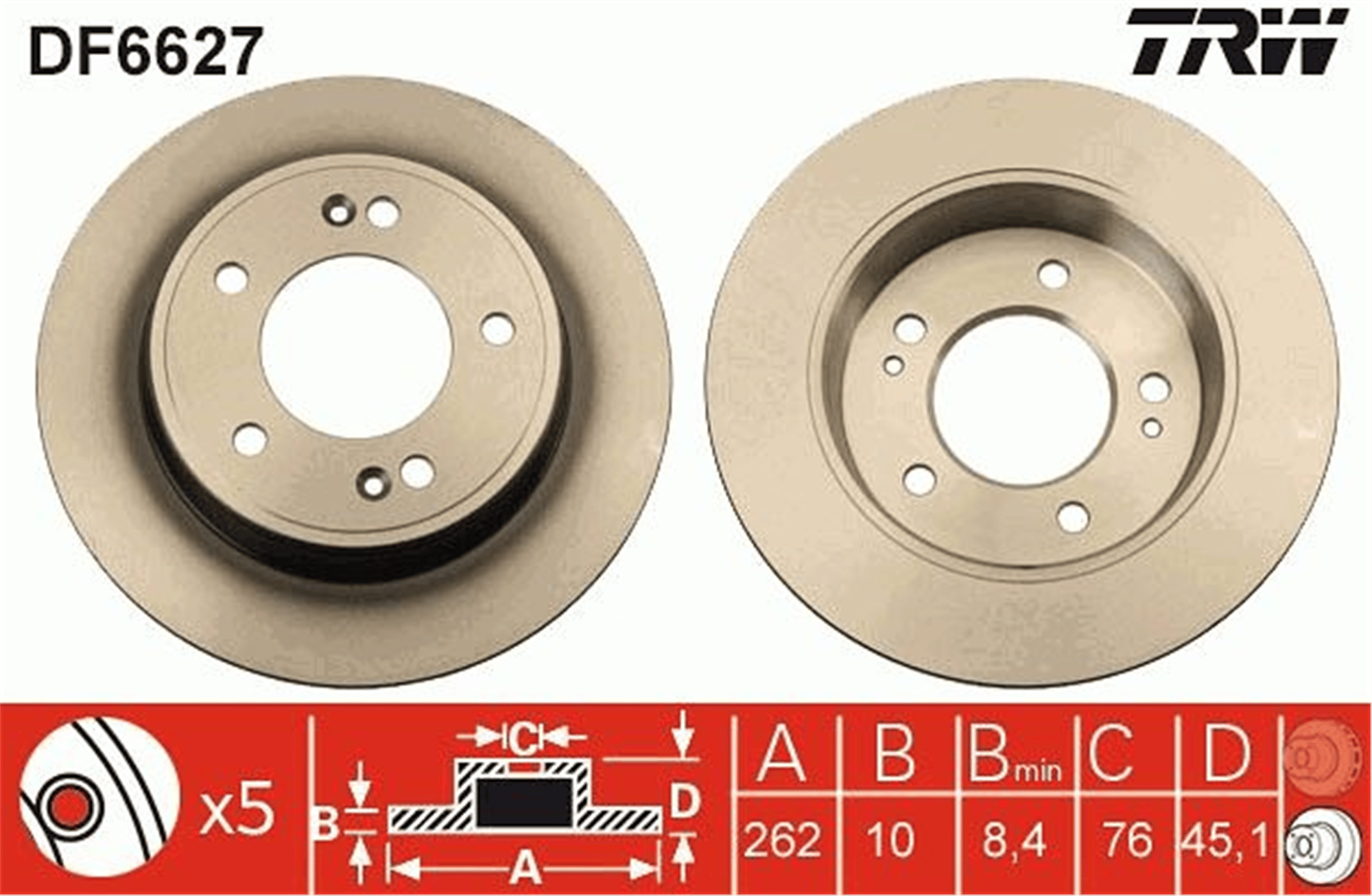 ARKA FREN DİSKİ DOLU TİP HYUNDAI İ30 1.6L G4FD GDİ GAMMA 11-15 / 1.4L 1.6L CRDİ DİZEL 12-16 / ELAN TRA 12-> / KIA CEED 1.6L GDI BENZİNLİ 12-> 1.4L 1.6L CRDİ DİZEL 12-> 262 çap x 5 bijon - Takım dis