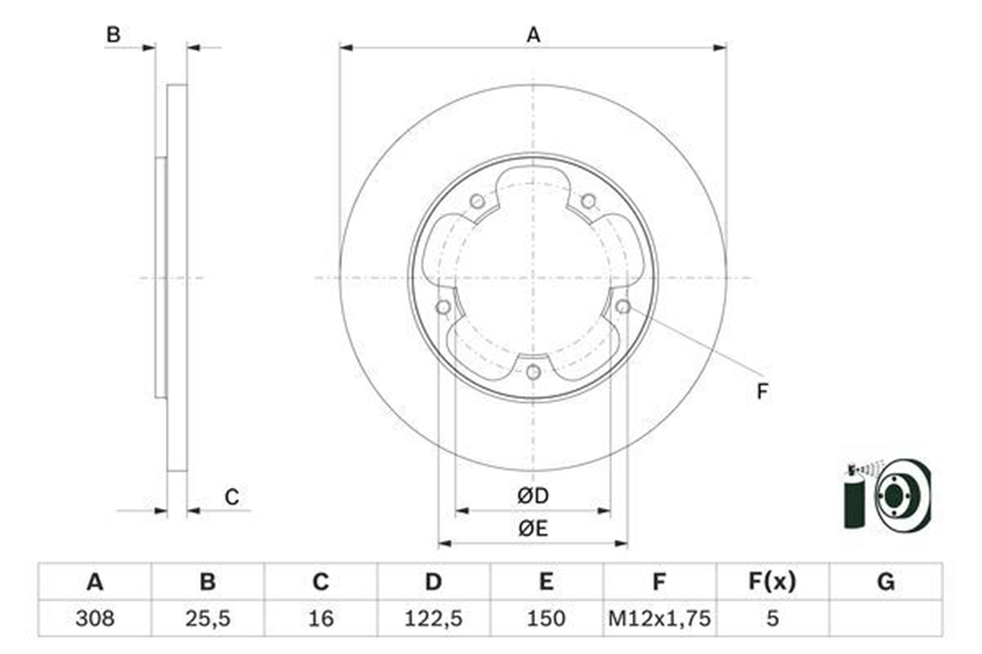 ARKA FREN DISKI TRANSIT V363 14> TEK TEKER A.CEKER DUZ 308MM 5 BIJON