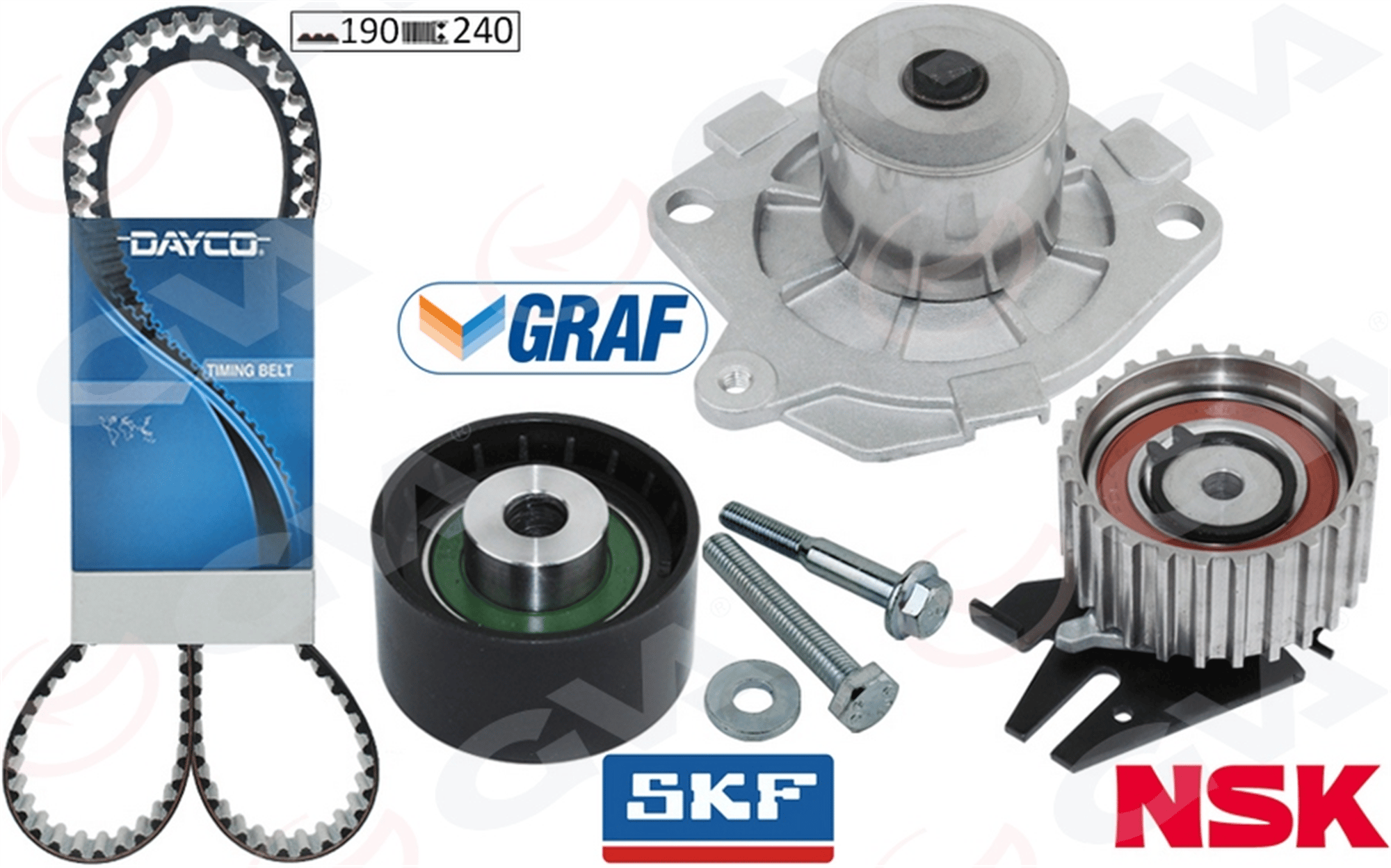 DEVİRDAİMLİ EKSANTRİK GERGİ KİTİ 190x240 BRAVO 96>DOBLO 01>MAREA 99-02 -IDEA 04>1.9JTD KTB317 TEFLONLU KAYIŞ