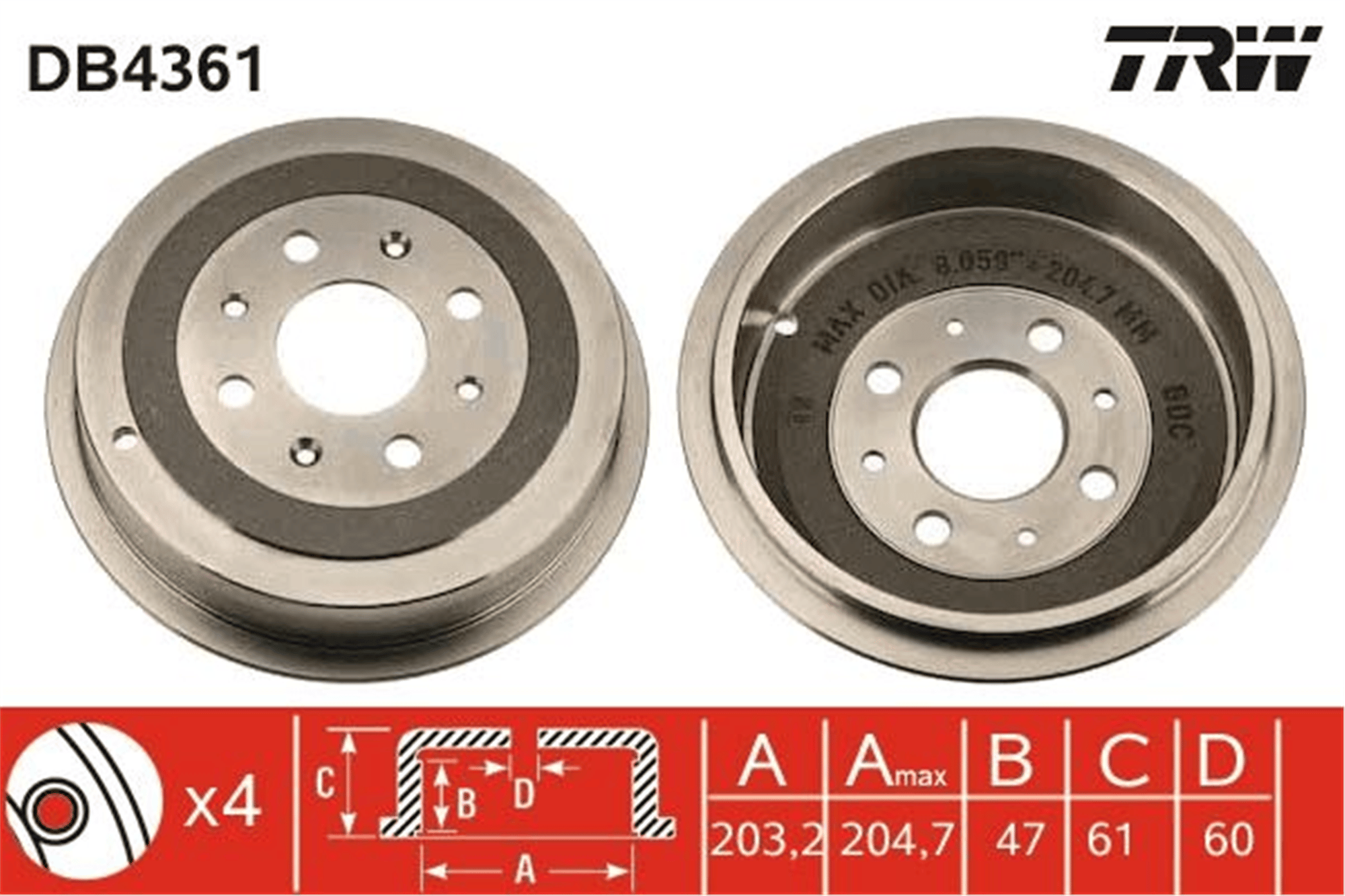 FREN KAMPANASI ARKA FIAT GRANDE PUNTO 05> PUNTO 12> PUNTO EVO 09>12 OPEL CORSA D 06>14 ADAM 12>19 203.2 / 47 MM