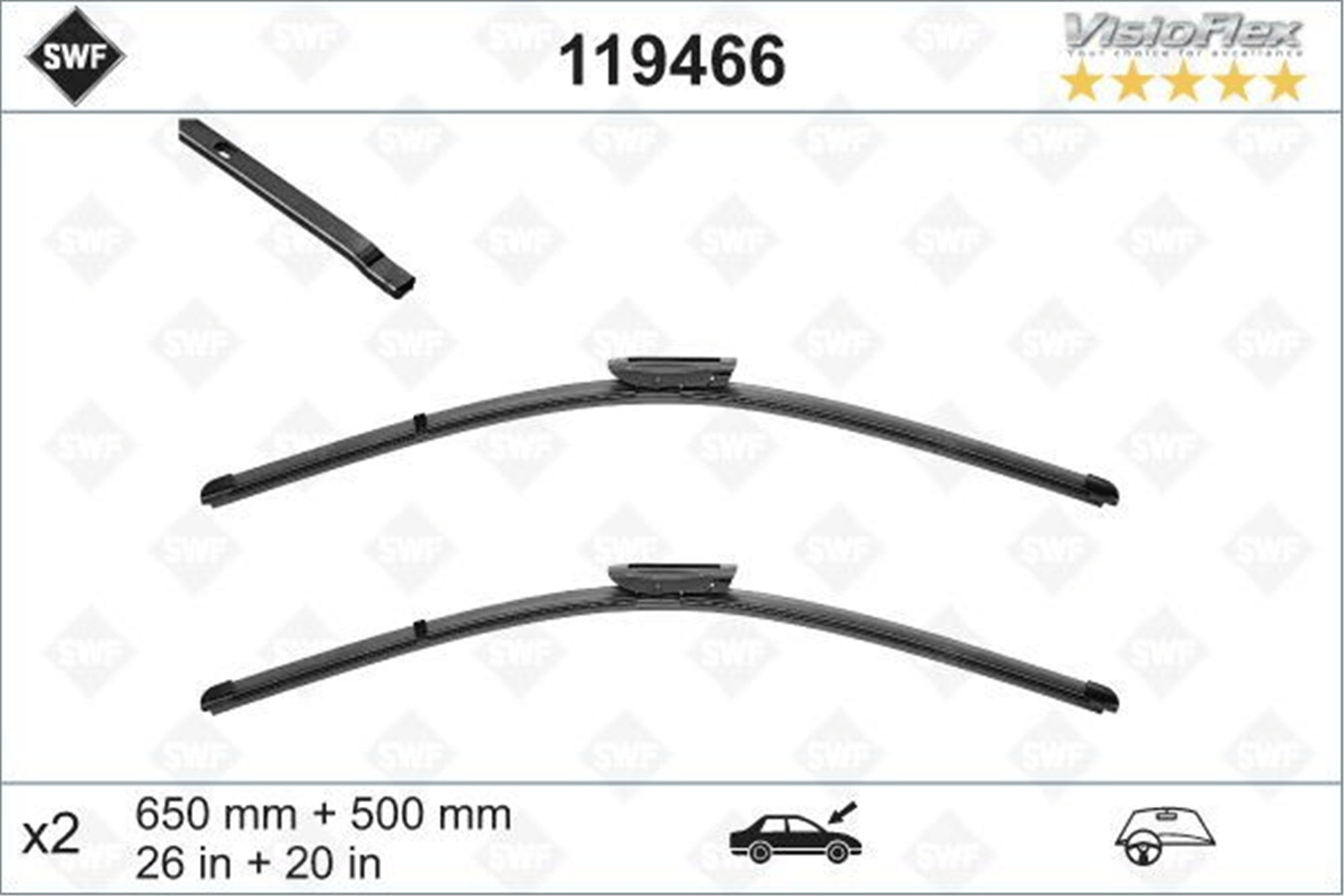 ÖN SİLECEK SÜPÜRGESİ TAKIM VIVARO C-ZAFIRA LIFE 19> EXPERT-TRAVELLER-JUMPY-SPACETOURER-PROACE 16> FLAT BLADE VM904 X2 650 500 MM