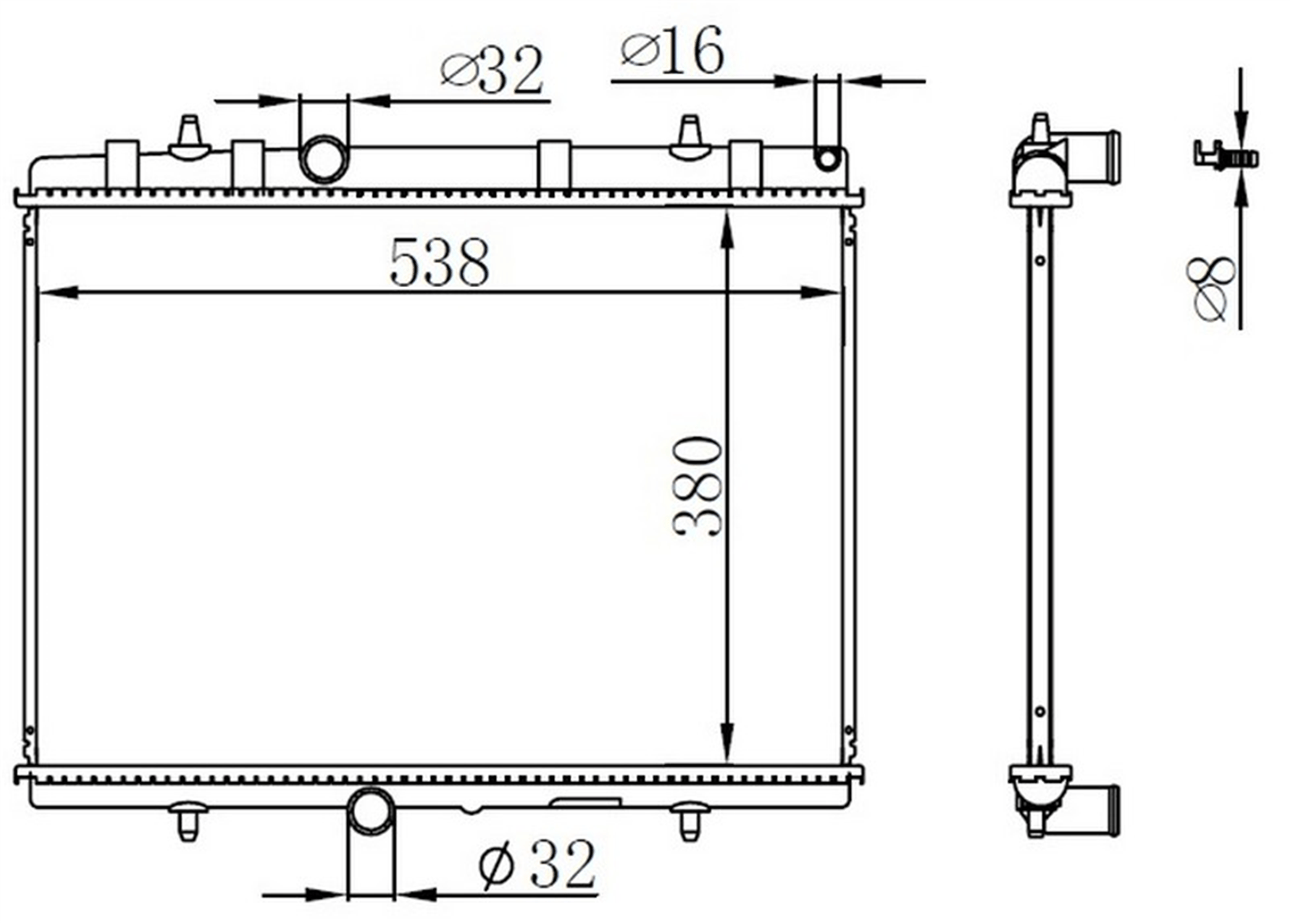 RADYATÖR 307-407-C4-C5-BERLINGO-PARTNER1.6-1.8-2.0 HDİ AC KLİMASIZ MEK 380x552x26
