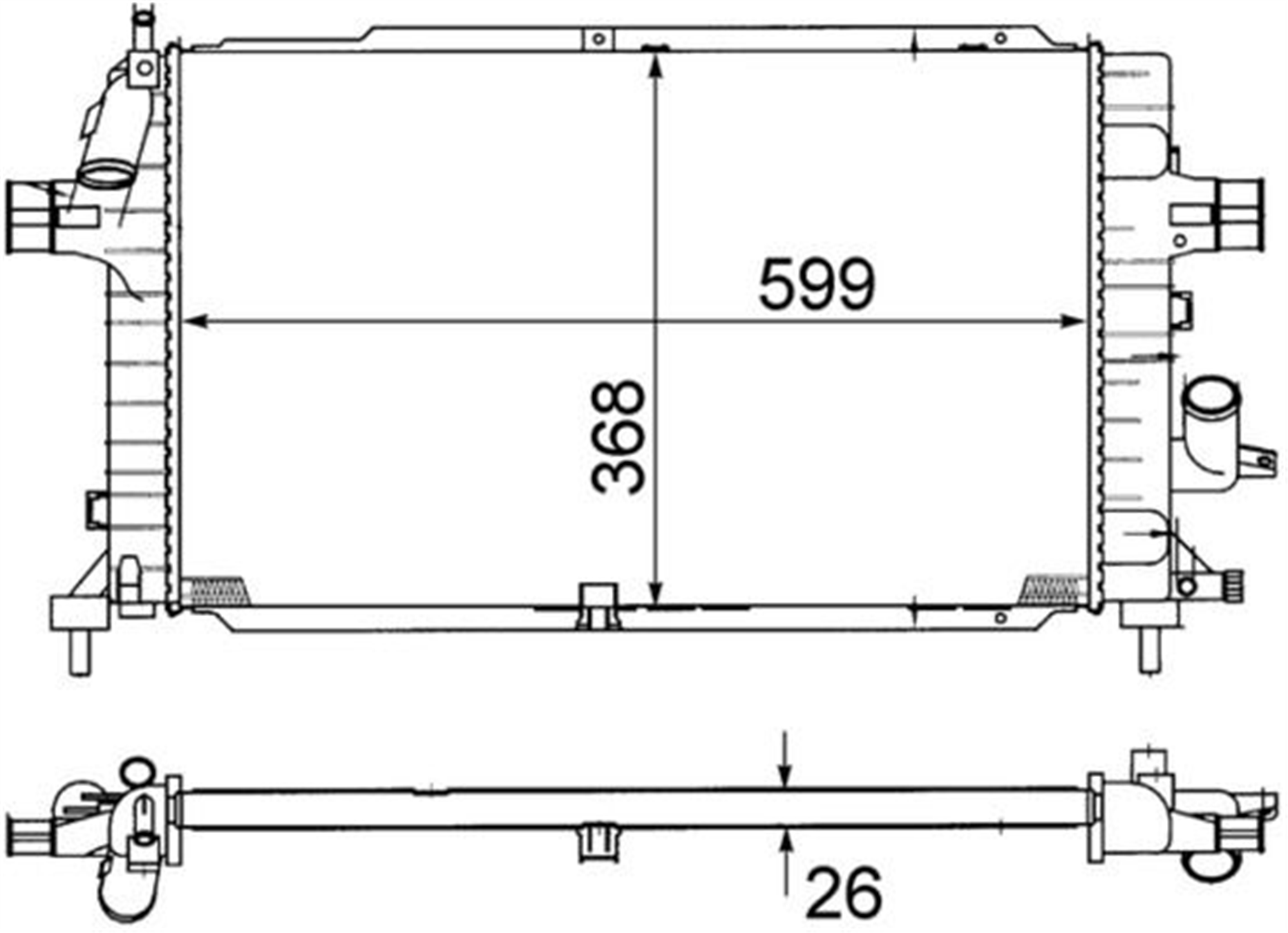 RADYATÖR ASTRA H 1.3-1.7-1.9 CDTİ 04 > ZAFIRA 1.7-1.9 CDTI 05 > AC KLİMASIZ-KLİMALI MEK 599x368x26