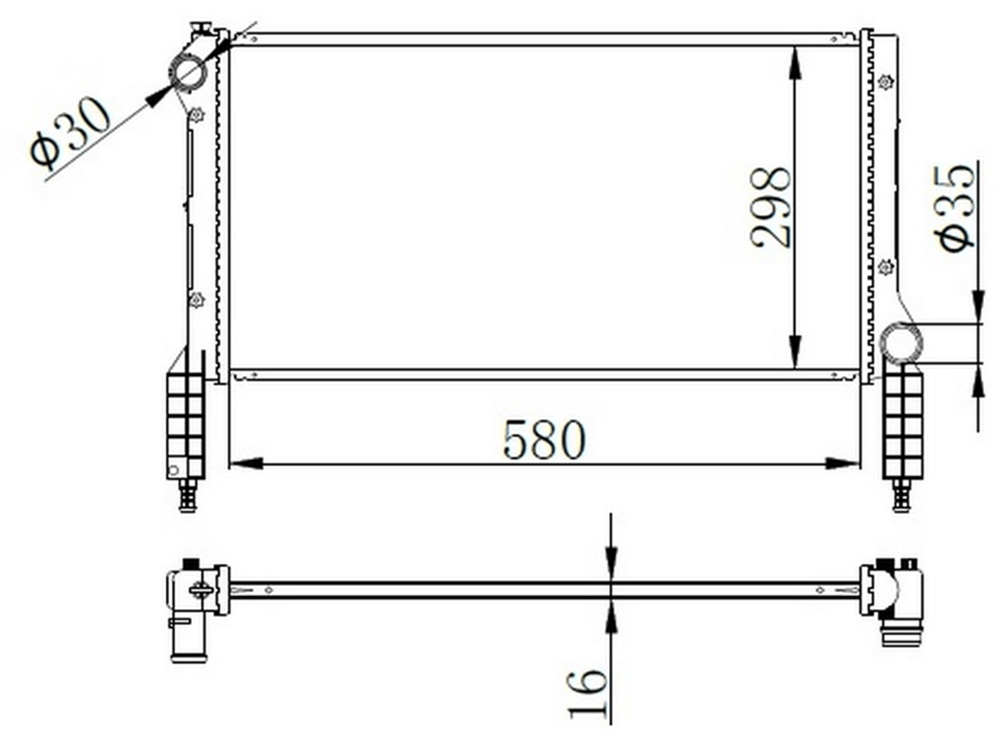 RADYATÖR BRAZİNG DOBLO 01> 1.2-1.6 16V-1.9D MEK KLİMASIZ 580x298x16