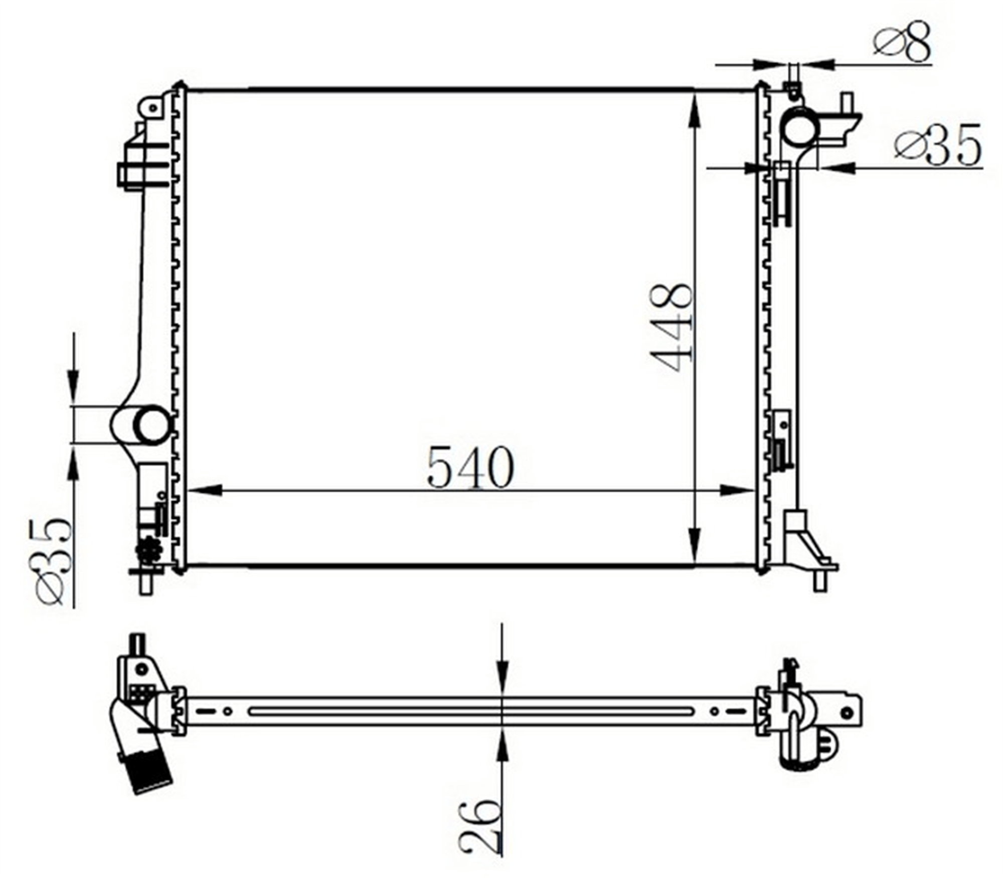 RADYATÖR BRAZİNG MGN IV-1.5 DCİ- 1.2TCE-1.6 16V AC MEK 540X448X26