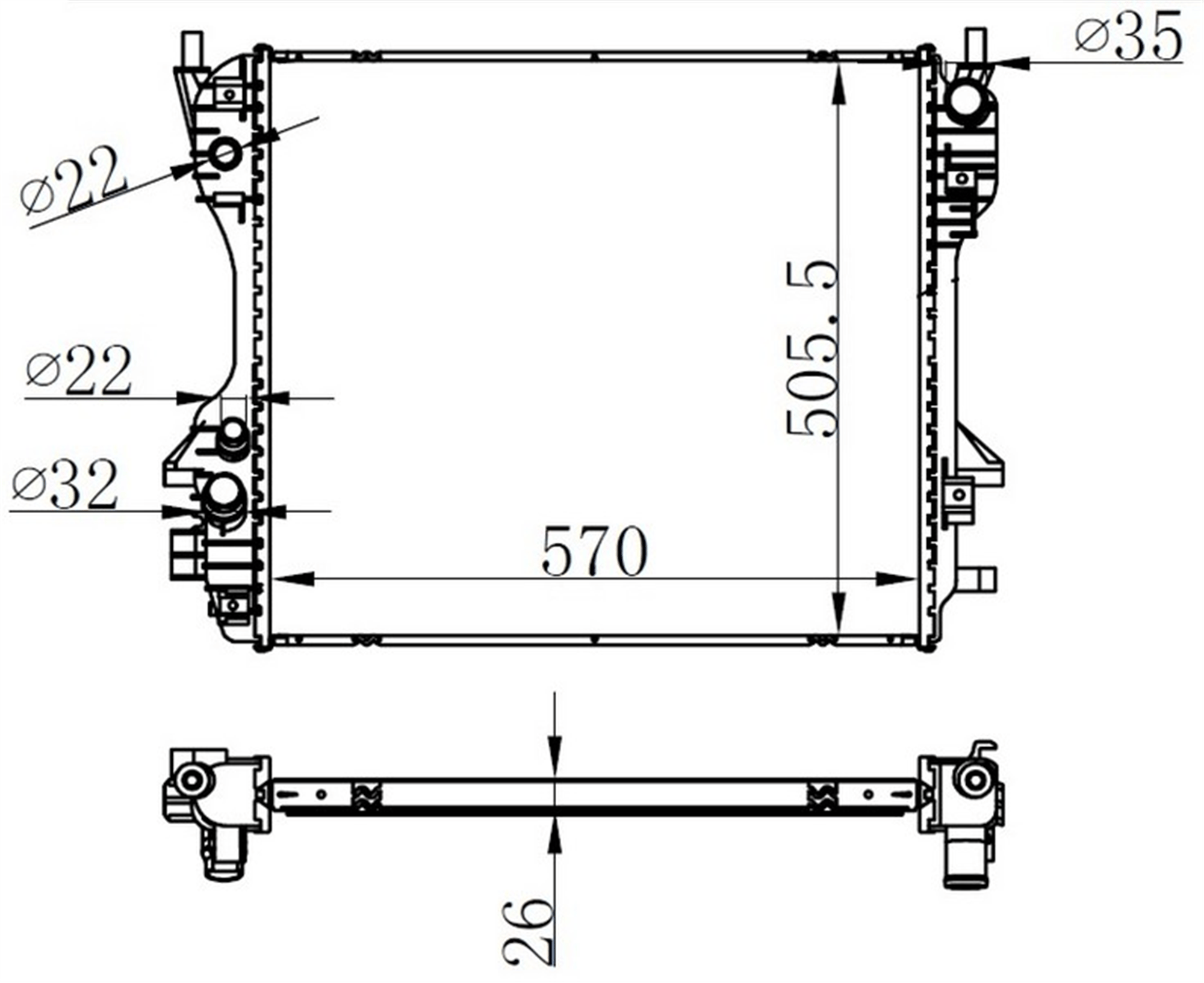 RADYATOR BRAZİNG MT 570X505X26 XF 2.7D/3.0D 09