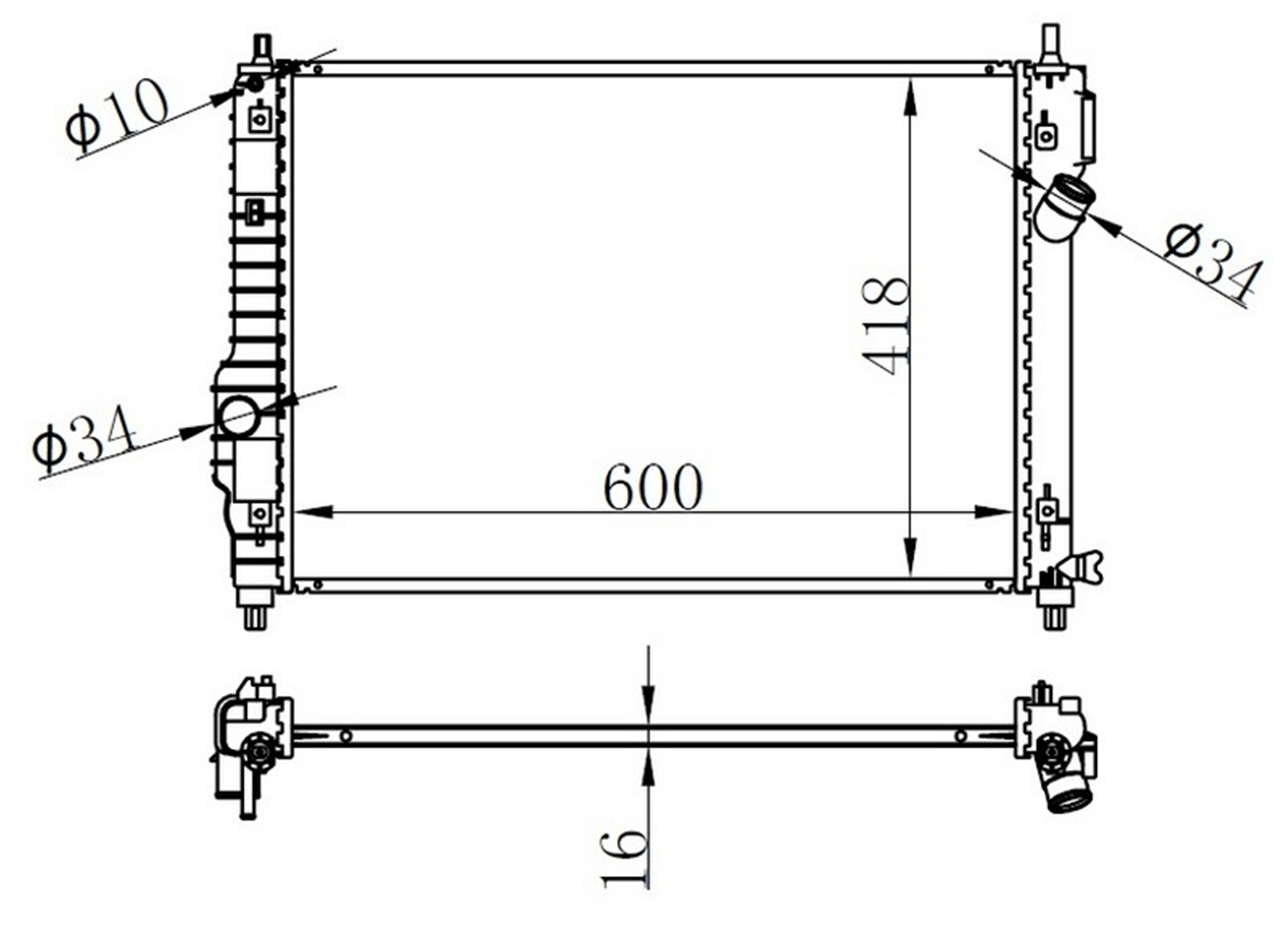 RADYATOR BRAZİNG MT 600X418X16 KALOS/ AVEO 1.2İ/1.6İ 05