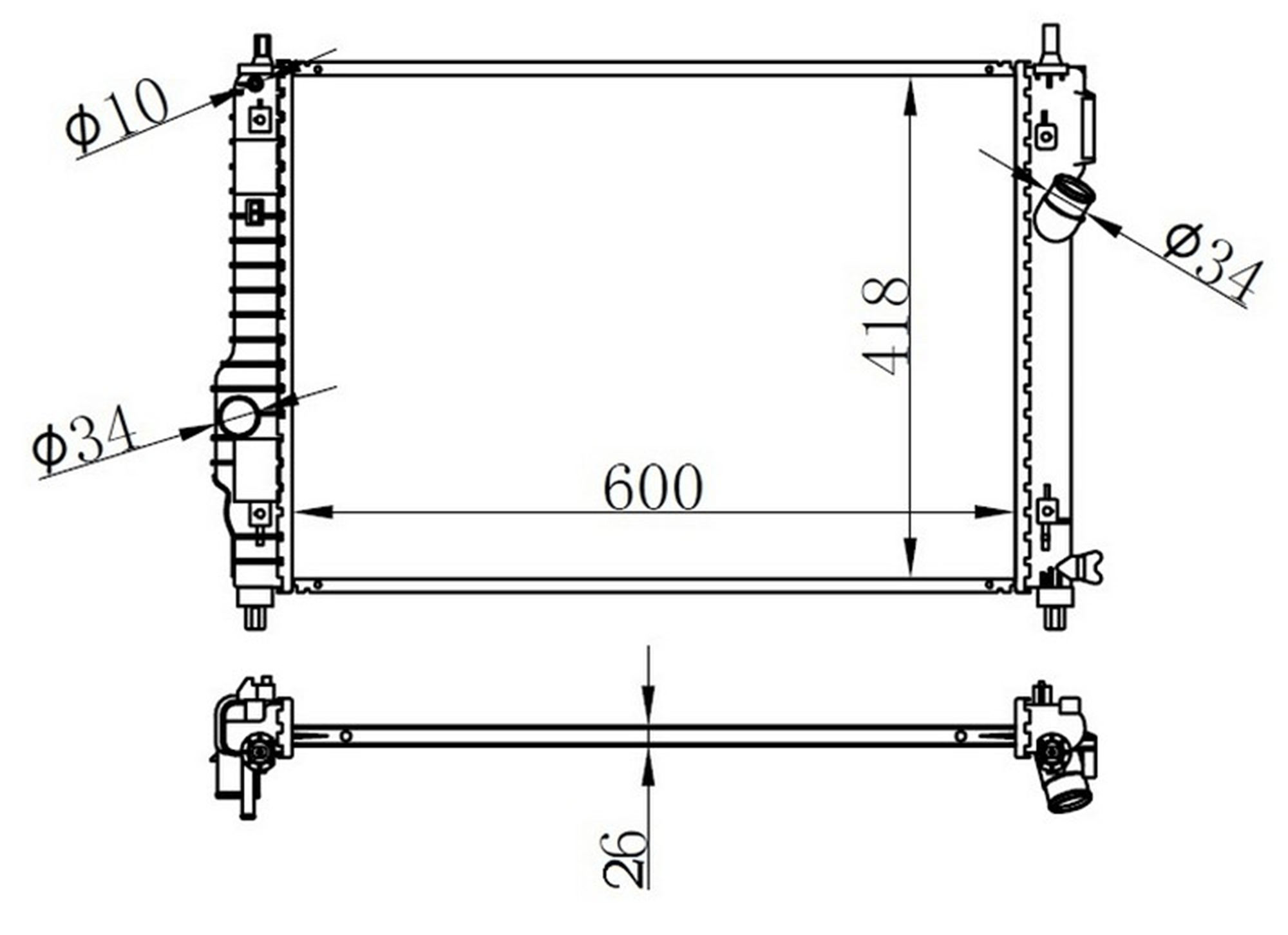 RADYATOR BRAZİNG MT 600X418X26 KALOS/ AVEO 1.2İ/1.6İ 05 61628