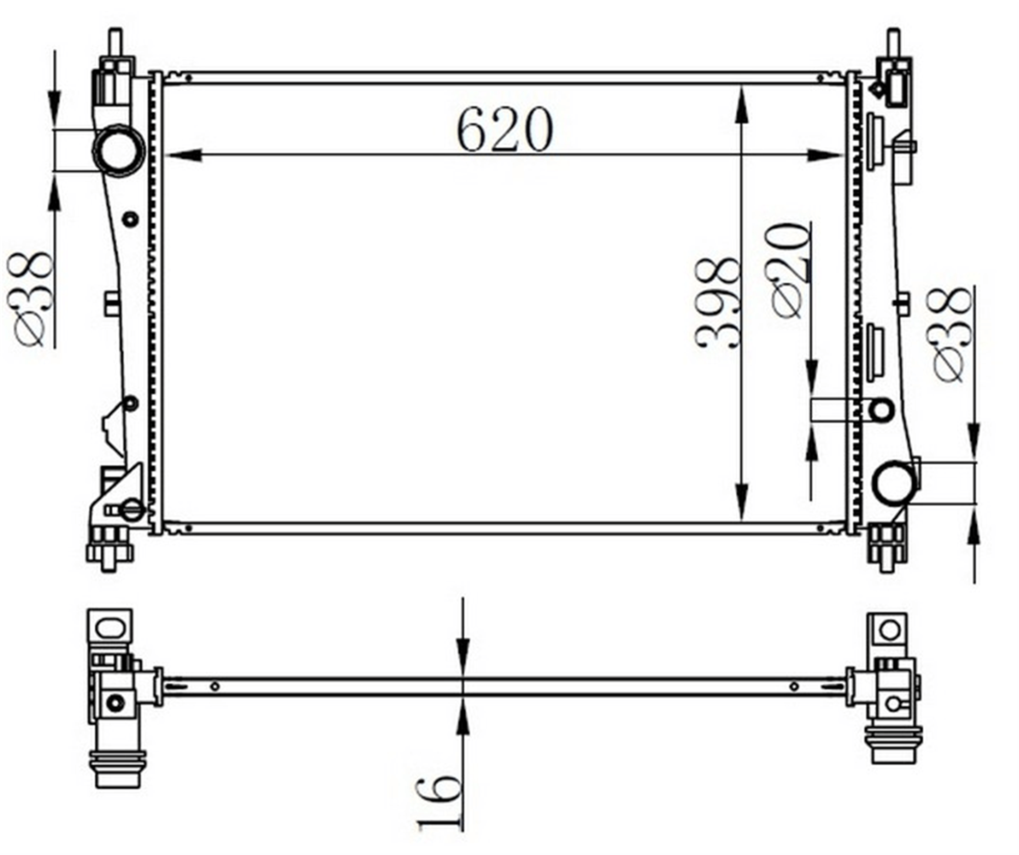 RADYATOR BRAZİNG MT 620X398X16 FİAT DOBLO 1.3 MJTD 09 KAVİSLİ BAĞLANTI 617854