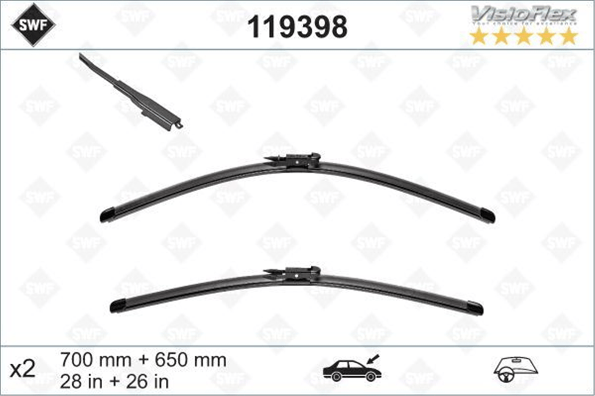 SILECEK SUPURGESI TAKIMI 700mm / 650mm MERCEDES VITO W639 03> PEUGEOT P307 02>12 SWF