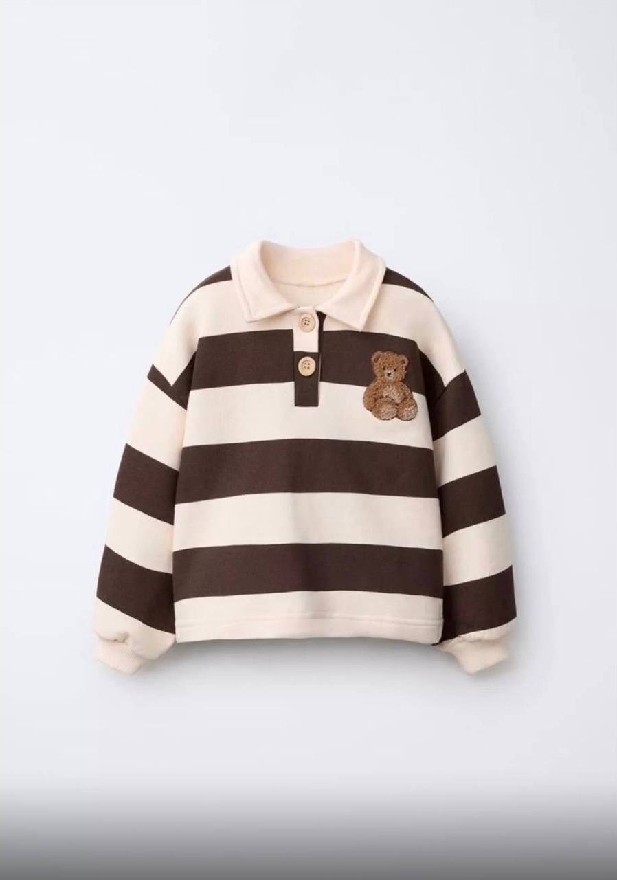 Ayıcık  işlemeli çizgili unısex sweatshirt 
