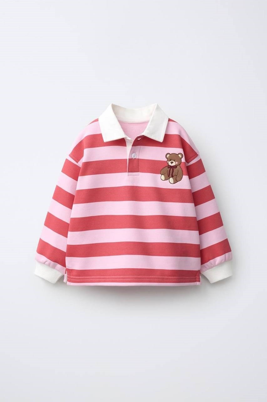 Ayıcık nakışlı çizgili sweatshirt 