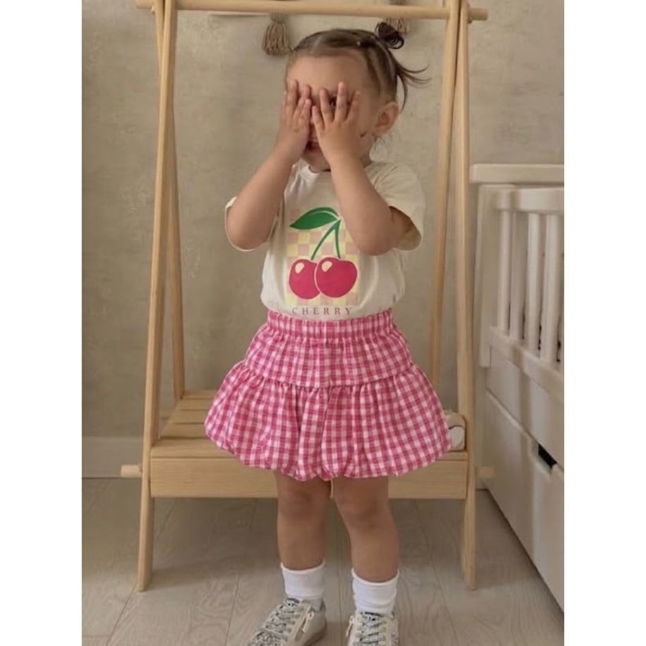 Cherry baskılı balon etek takım