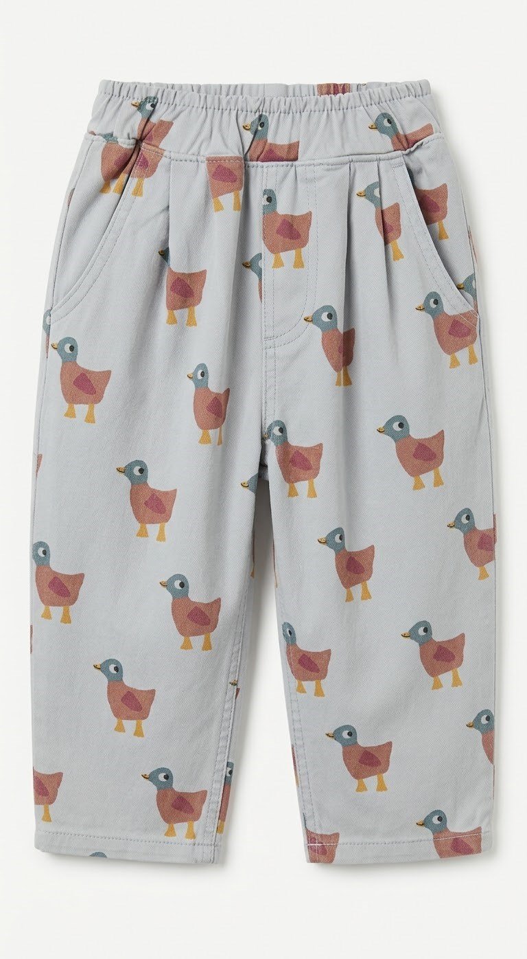 Duck baskılı balon jean pantolon