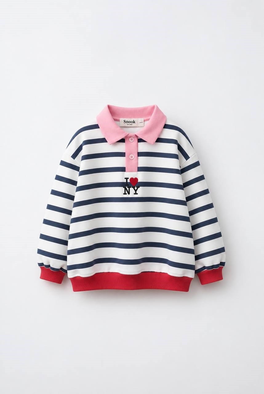 NY baskılı çizgili sweatshirt 