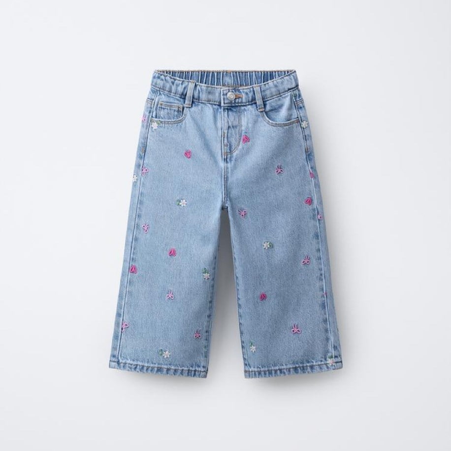 ZR çiçek nakışlı kot pantolon