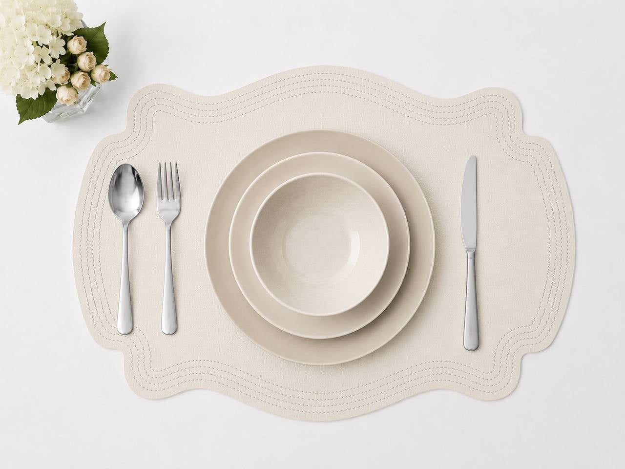 DİVA HOME Deri Amerikan Servis Takımı 33x47 cm Leke Tutmaz Su Geçmez Nakışlı Dekoratif  6Lı Set Bardak Atlığı ( HEDİYELİ )