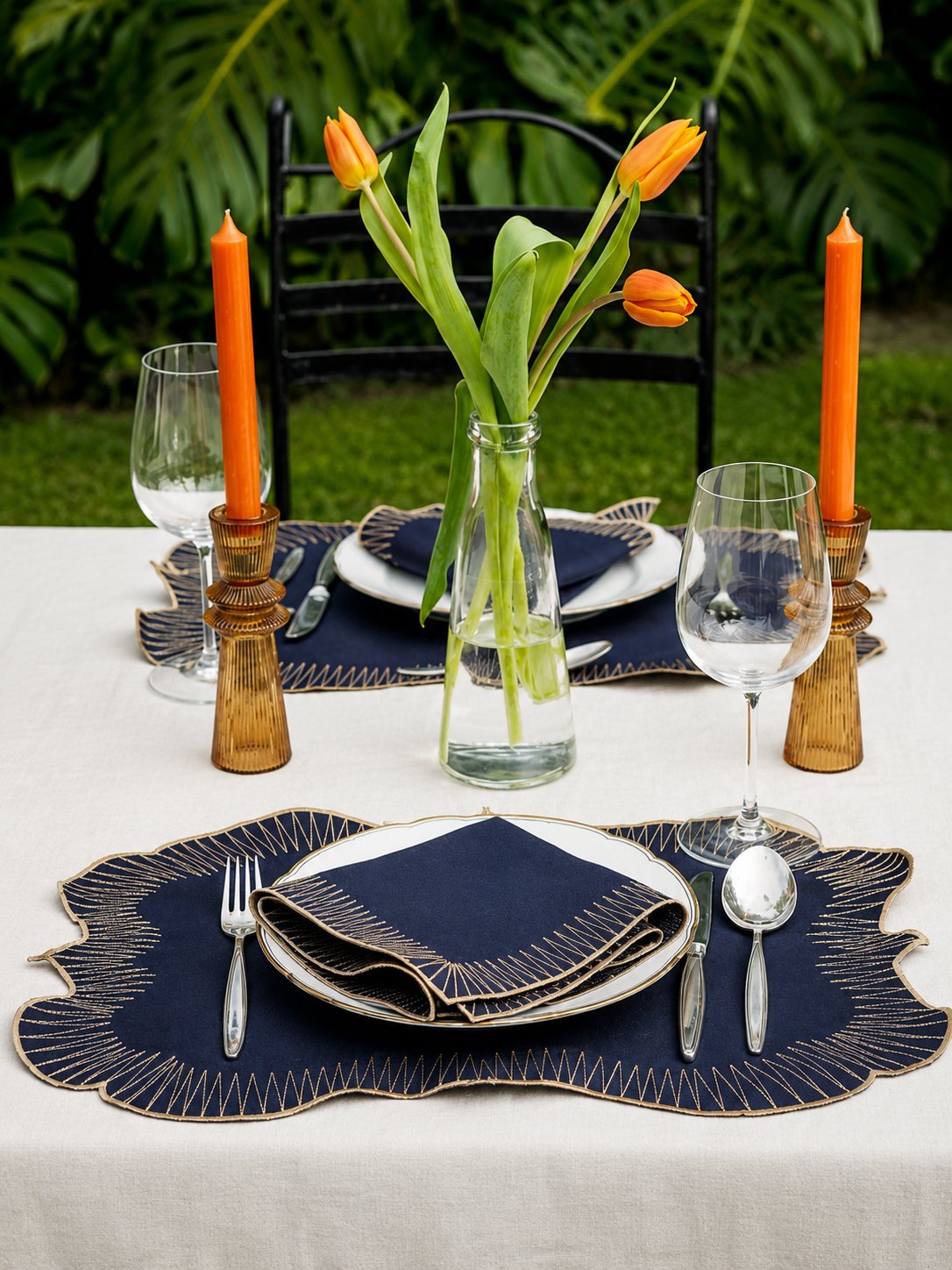 DİVA HOME Royal Gold Nakışlı Su İtici Amerikan Servis & Peçete Takımı 4 Parça Set  