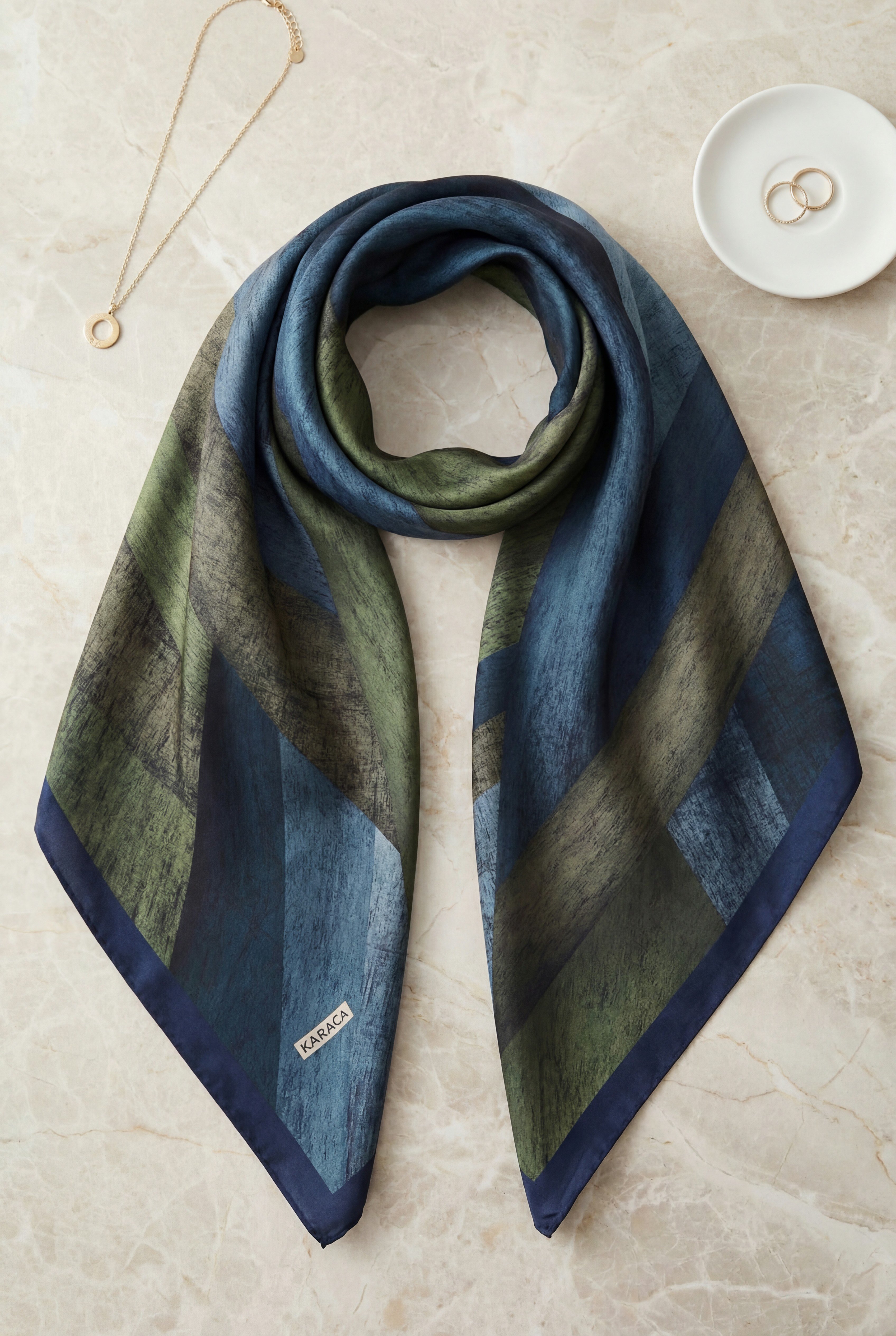Asimetrik Desenli Rayon Eşarp -Lacivert