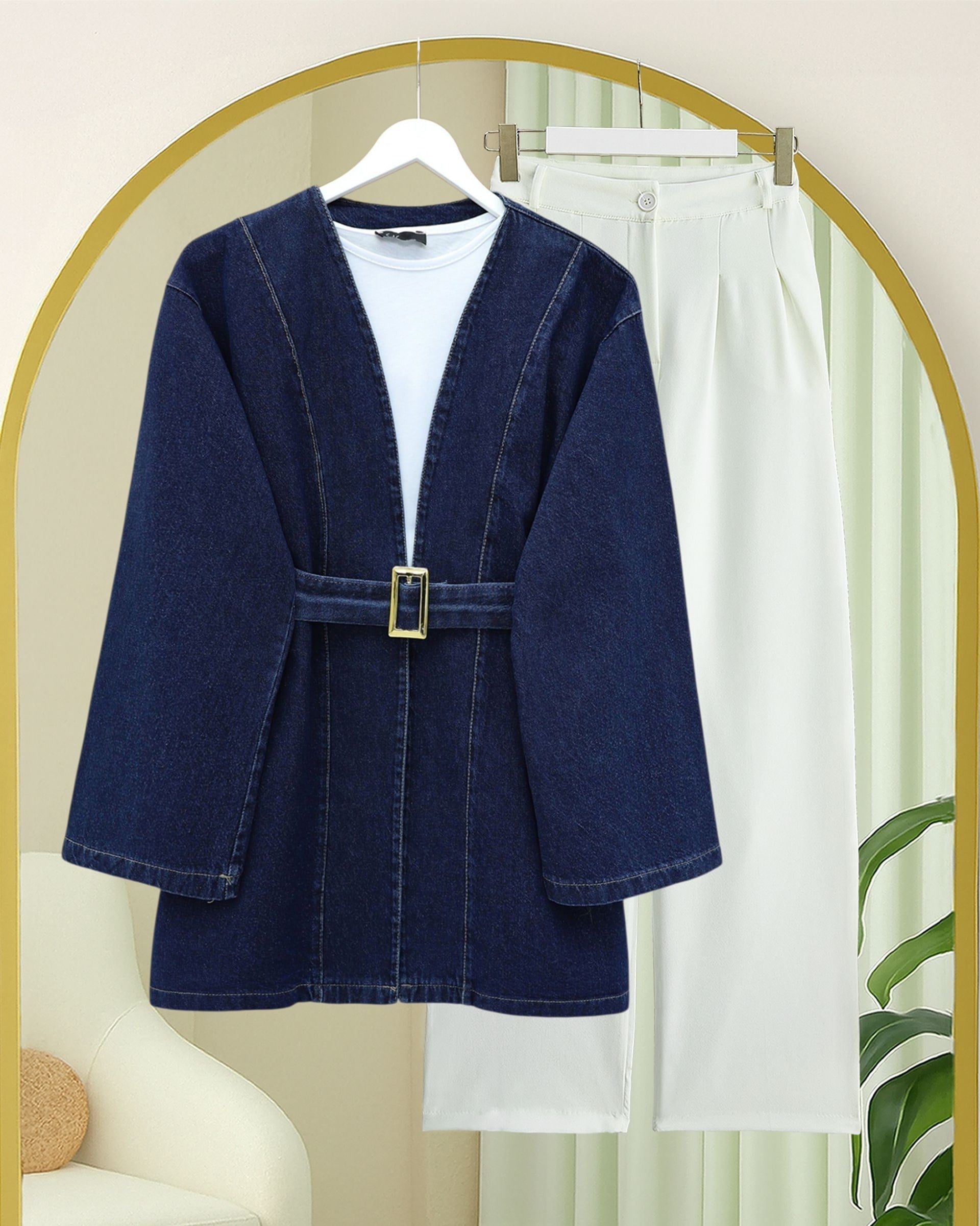 Beli Kemerli Kot Kimono -Laci