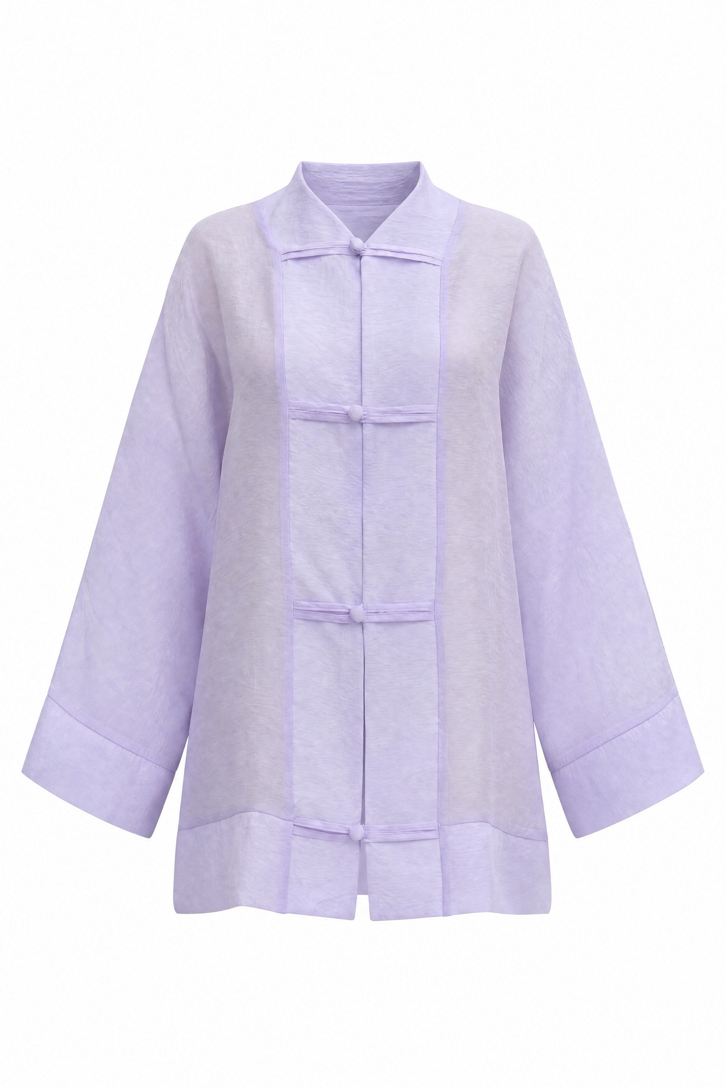 Biye Düğmeli V Yaka Organze Vual Oversize Kimono -Lila