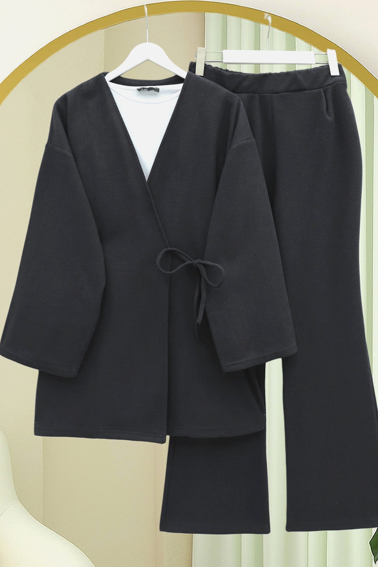 Çapraz Bağlamalı Selanik Kimono Takım -Siyah
