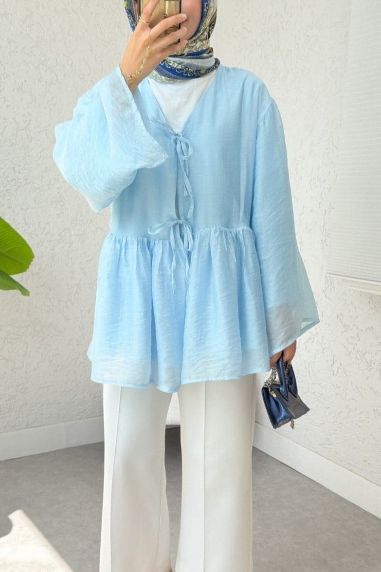 Çift Bağlamalı İçi Astarlı Modal Kimono -Bebe Mavi