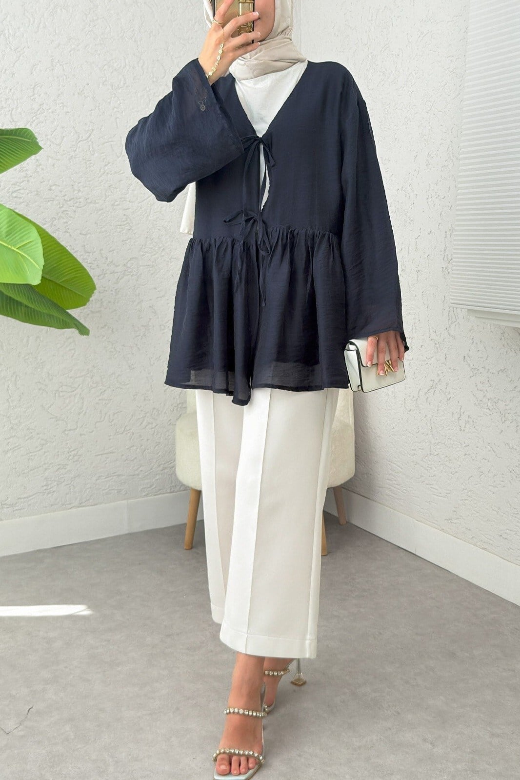 Çift Bağlamalı İçi Astarlı Modal Kimono -Laci