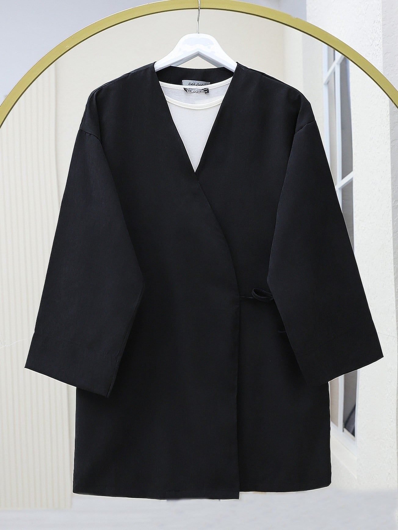 Çift Bağlamalı V Yaka Kimono -Siyah
