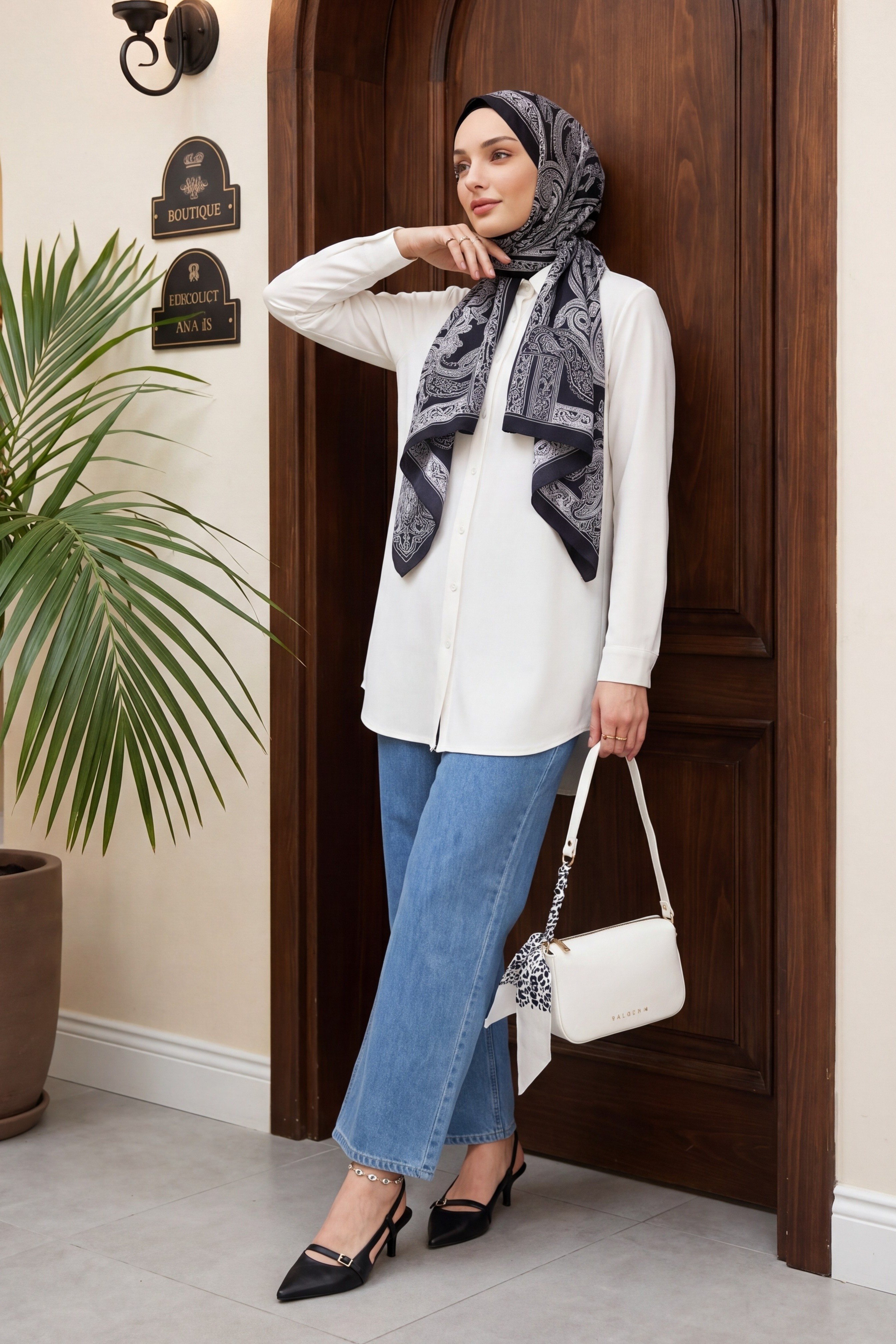 Düğmeli Oversize Düz Gömlek -Beyaz