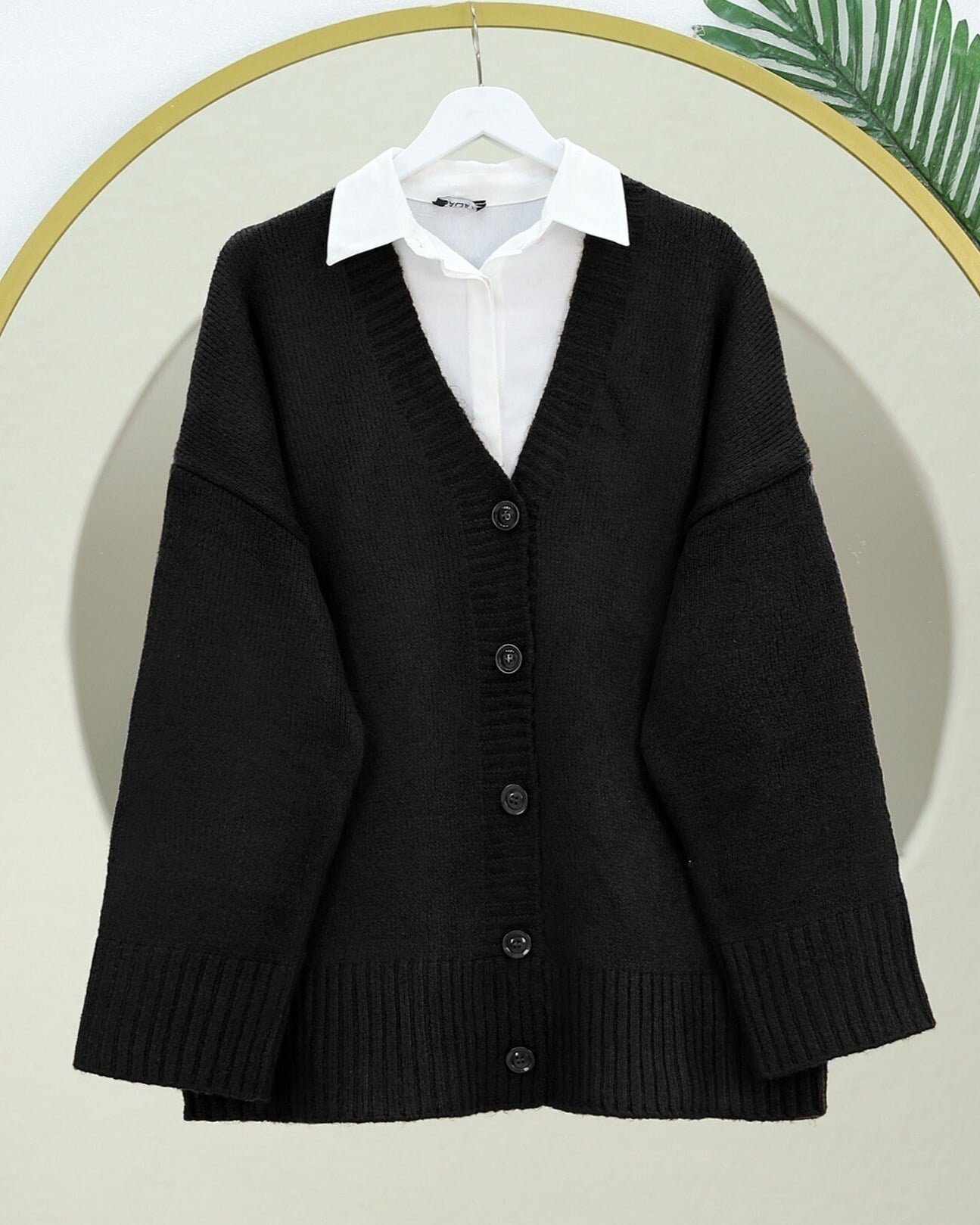 Düğmeli Oversize Triko Hırka -Siyah