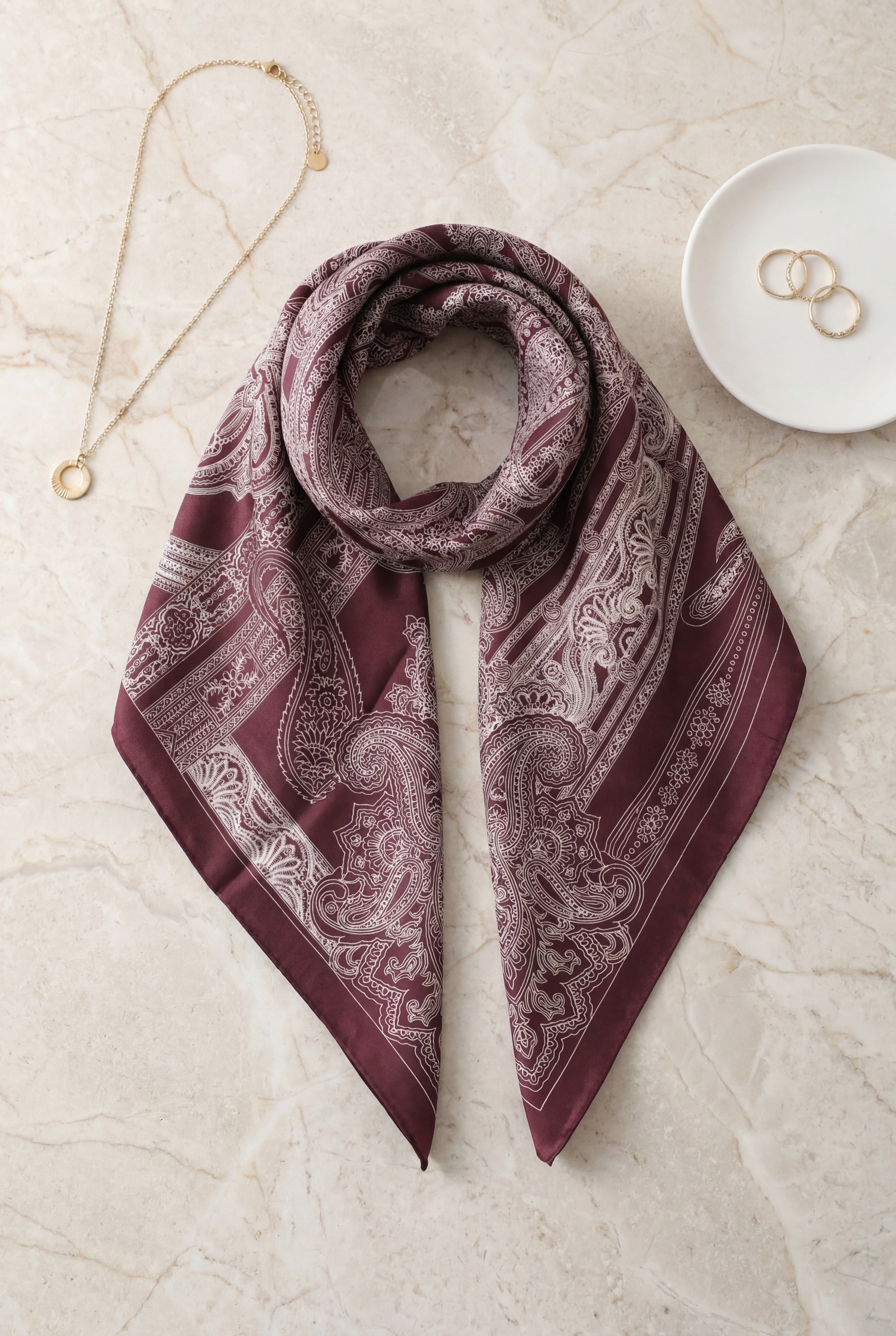 Eskiz Desenli Rayon Eşarp -Mürdüm
