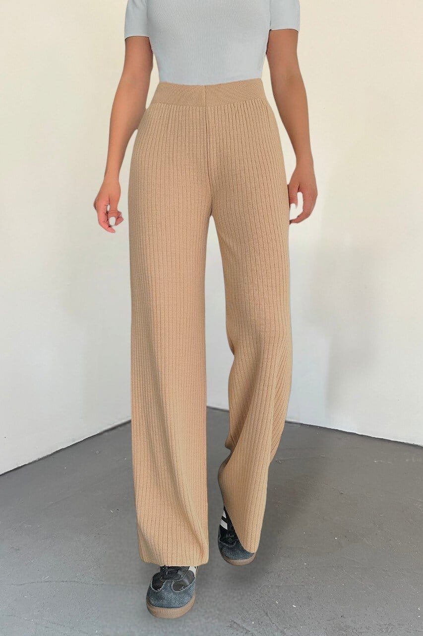 Fitilli Triko Pantolon -Vizon