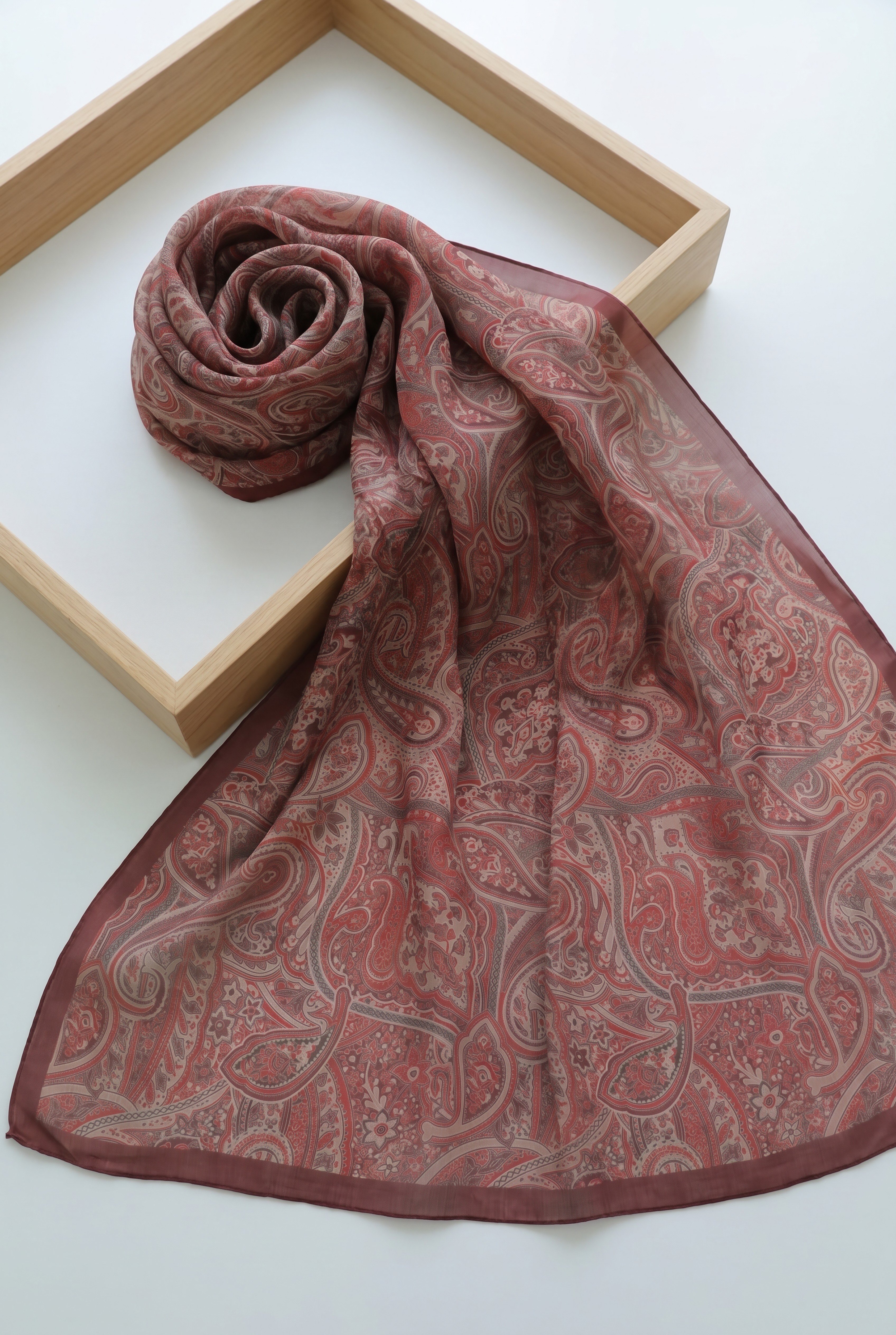 Geleneksel Floral Desenli Coton Şal -Bordo