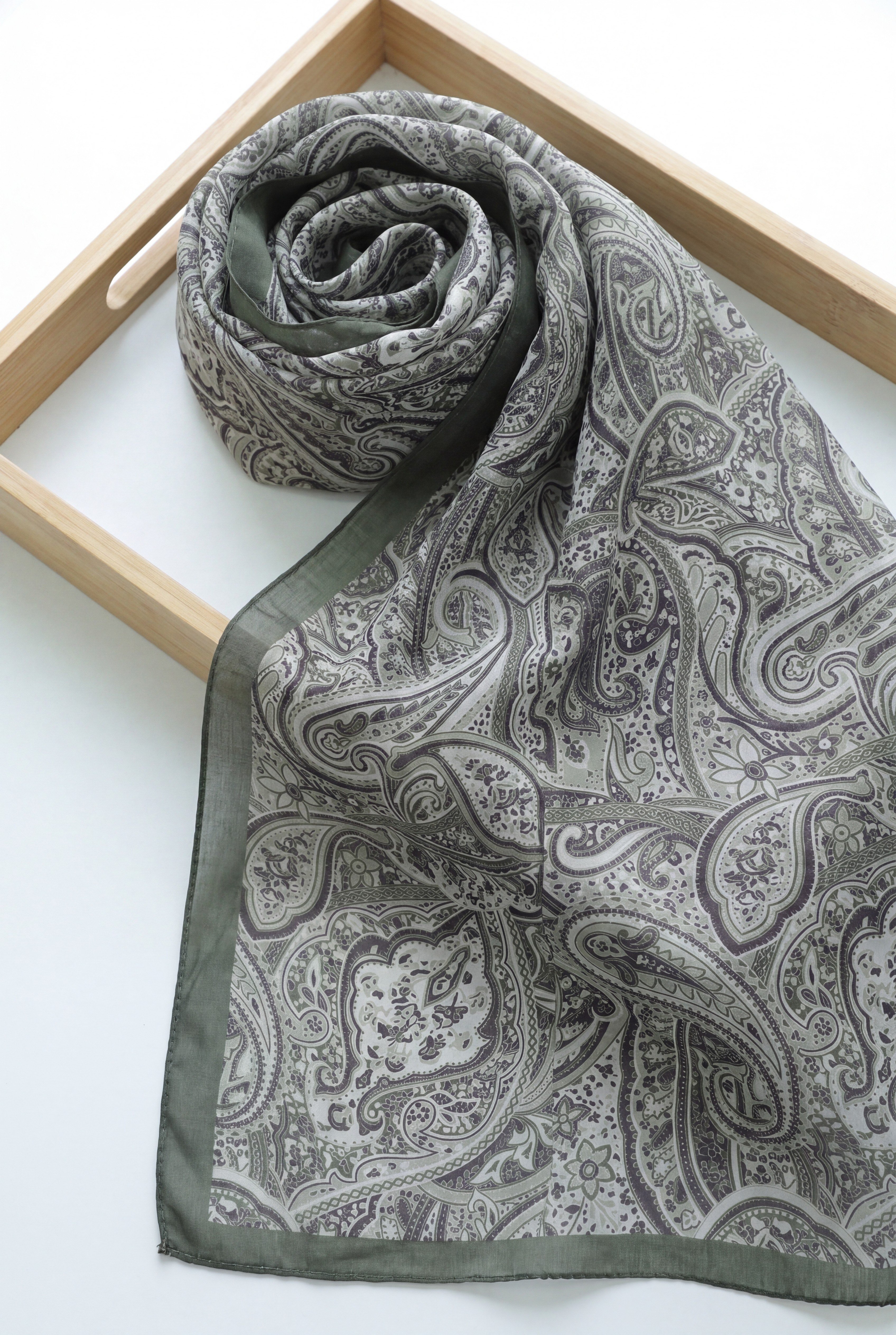 Geleneksel Floral Desenli Coton Şal -Haki